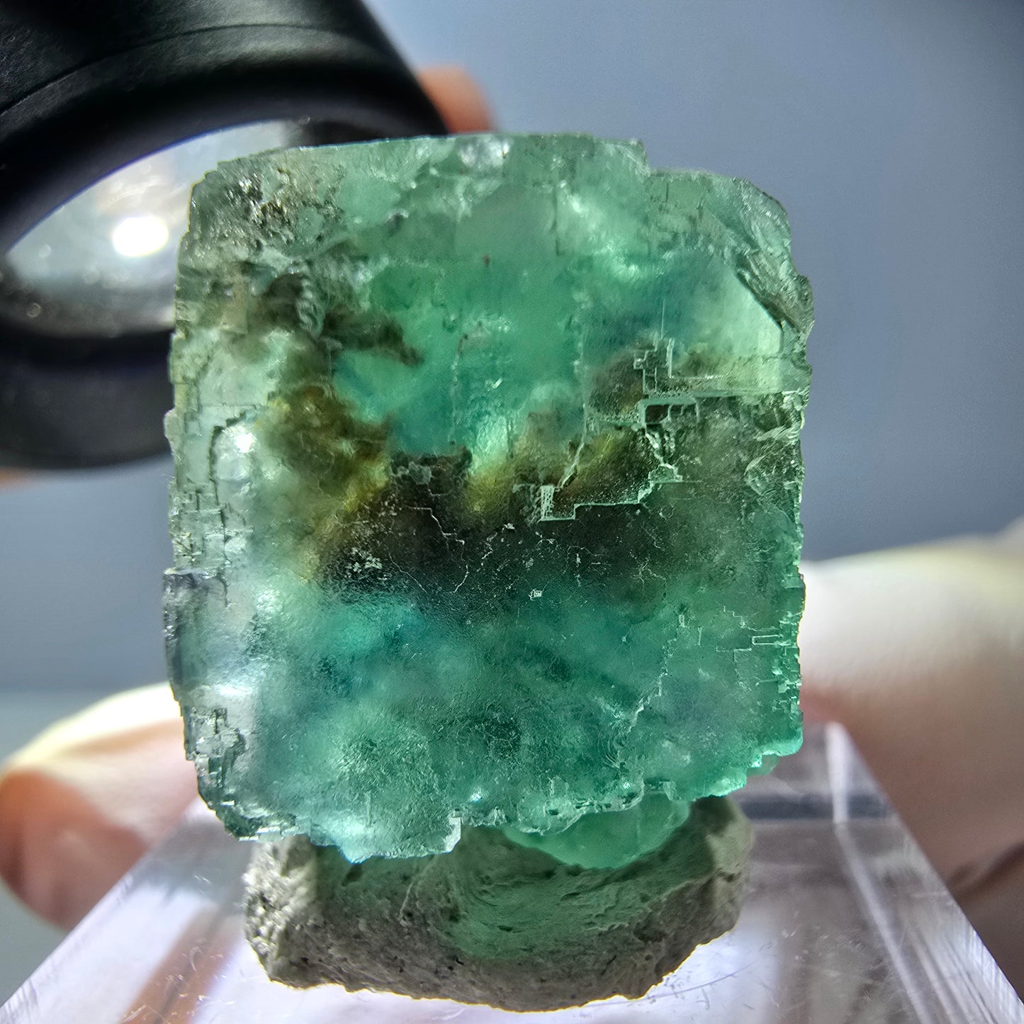 Klarer Phantom Fluorit Würfel parkettiert, grün Okorusu, Namibia 24*21*18mm