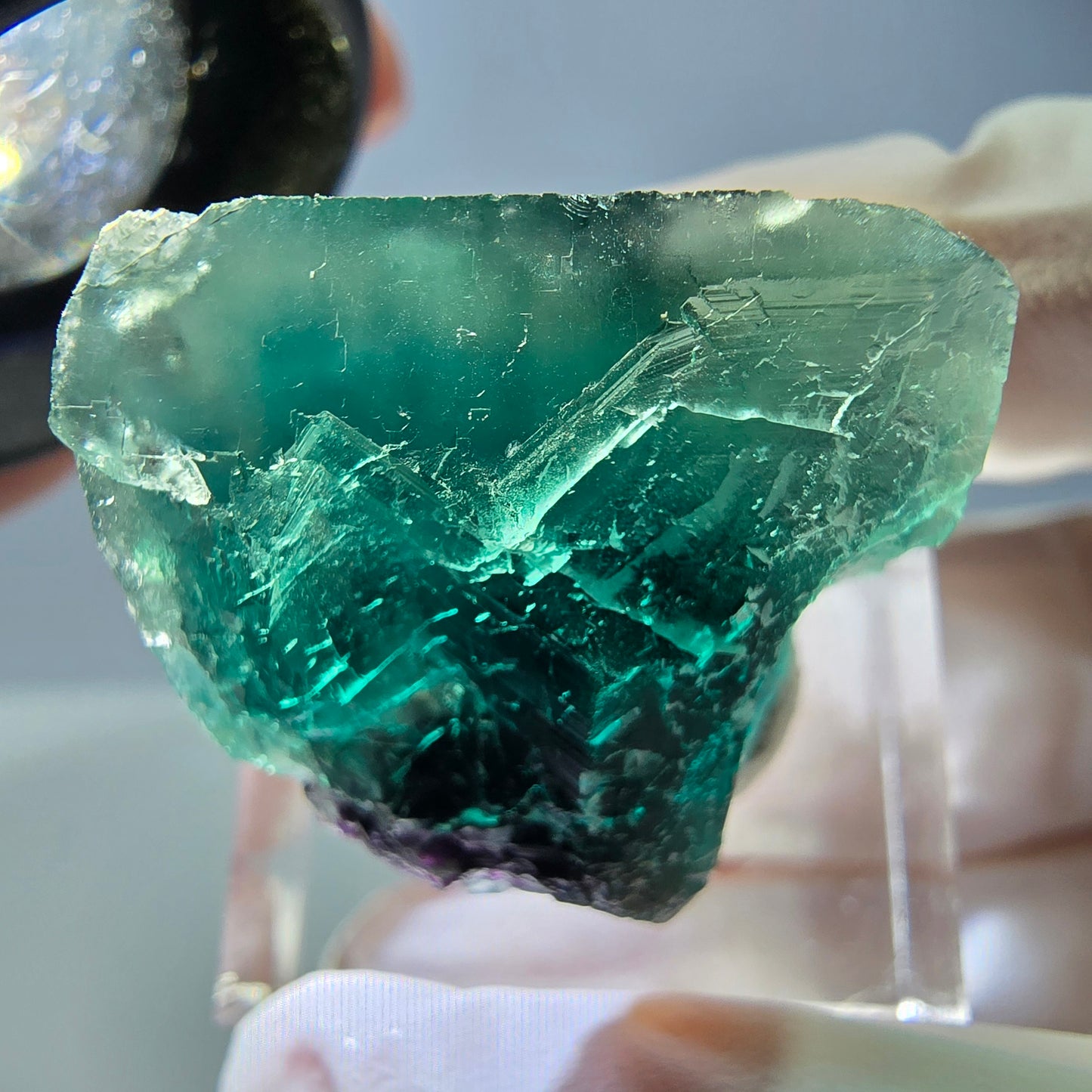 Cube de fluorite fantôme transparente parquetée, vert Okorusu, Namibie 25 x 20 x 19 mm