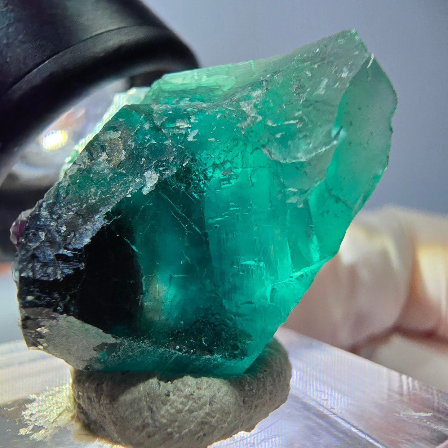 Cube de fluorite fantôme transparente parquetée, vert Okorusu, Namibie 25 x 20 x 19 mm