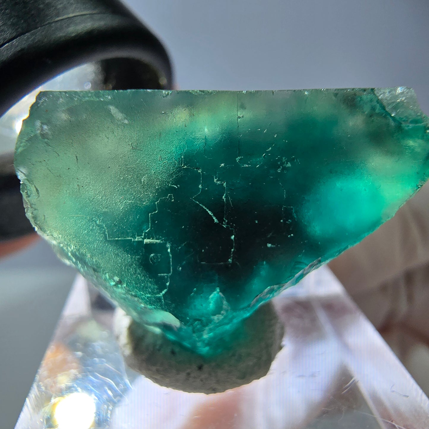 Cube de fluorite fantôme transparente parquetée, vert Okorusu, Namibie 25 x 20 x 19 mm