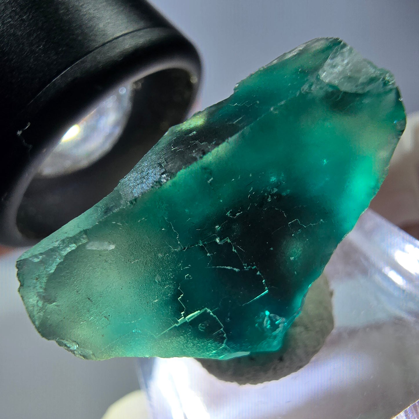 Cube de fluorite fantôme transparente parquetée, vert Okorusu, Namibie 25 x 20 x 19 mm