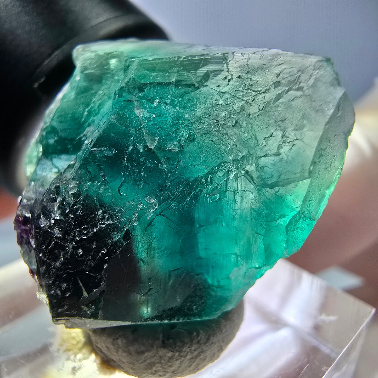 Cube de fluorite fantôme transparente parquetée, vert Okorusu, Namibie 25 x 20 x 19 mm