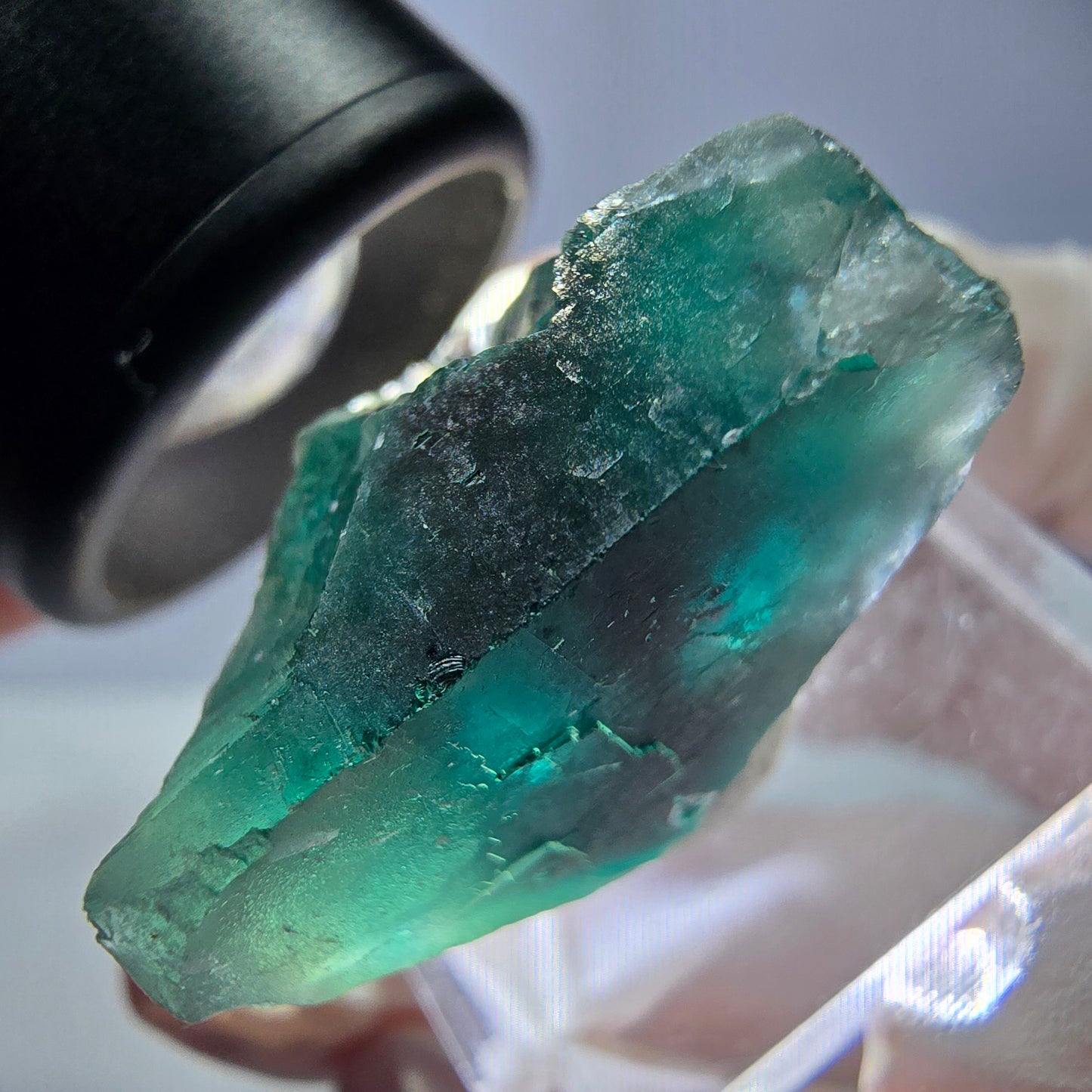 Cube de fluorite fantôme transparente parquetée, vert Okorusu, Namibie 25 x 20 x 19 mm