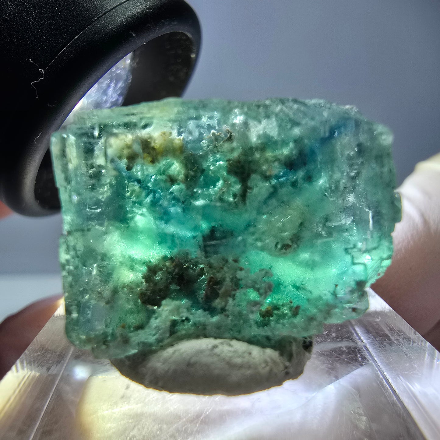 Klarer Phantom Fluorit Würfel parkettiert, grün Okorusu, Namibia 21*18*17mm