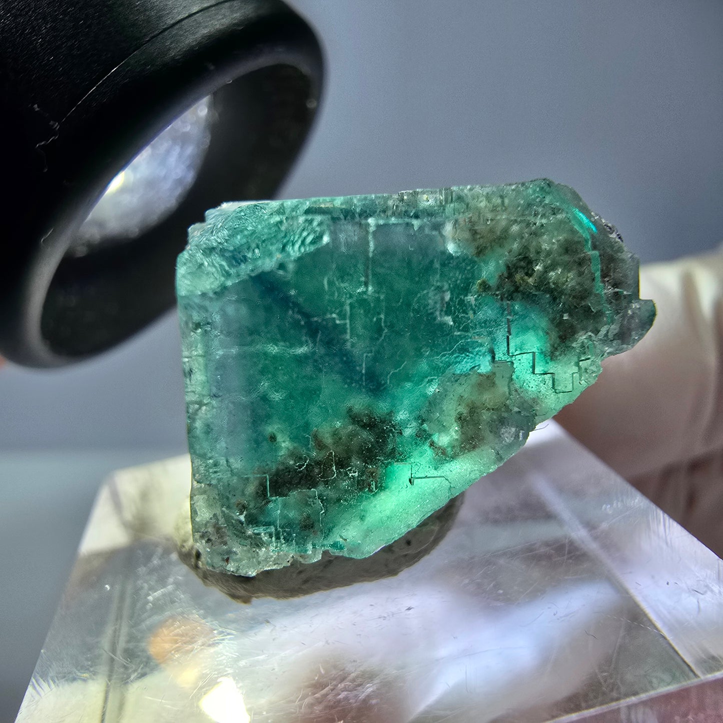 Klarer Phantom Fluorit Würfel parkettiert, grün Okorusu, Namibia 21*18*17mm