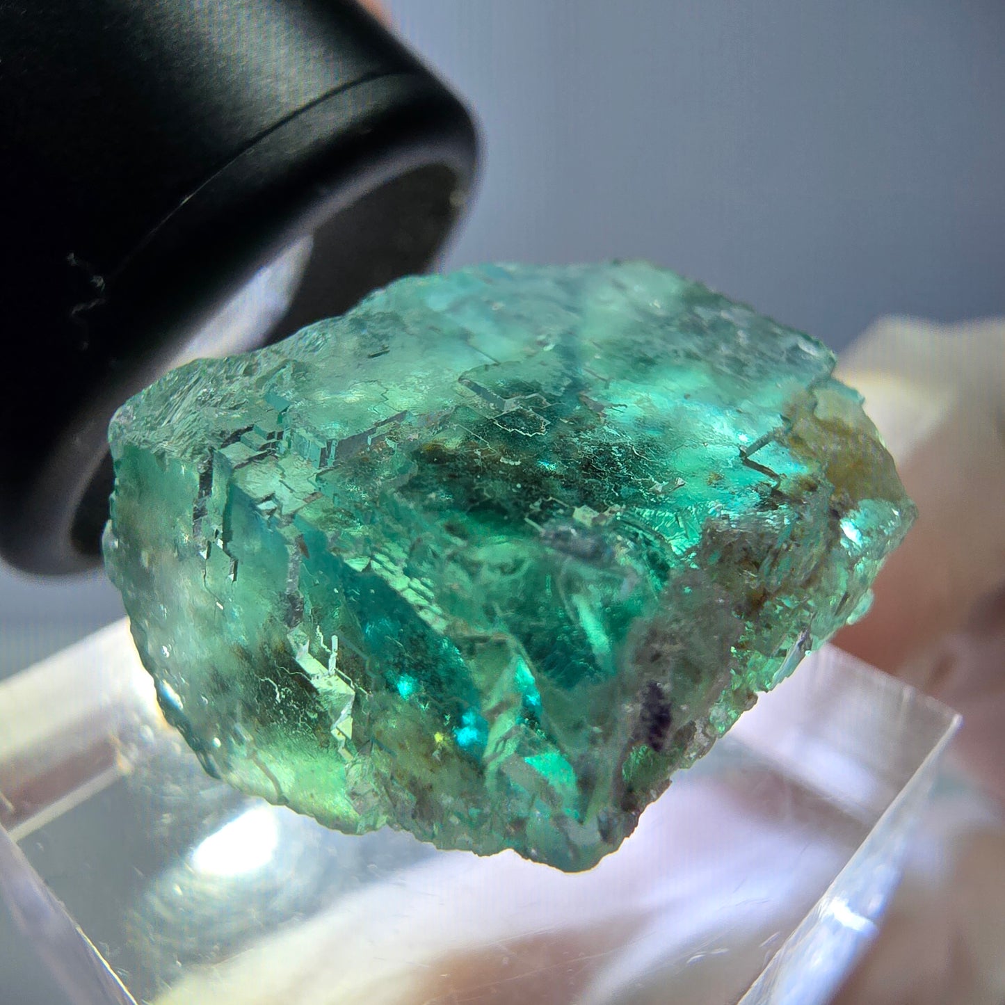 Klarer Phantom Fluorit Würfel parkettiert, grün Okorusu, Namibia 21*18*17mm