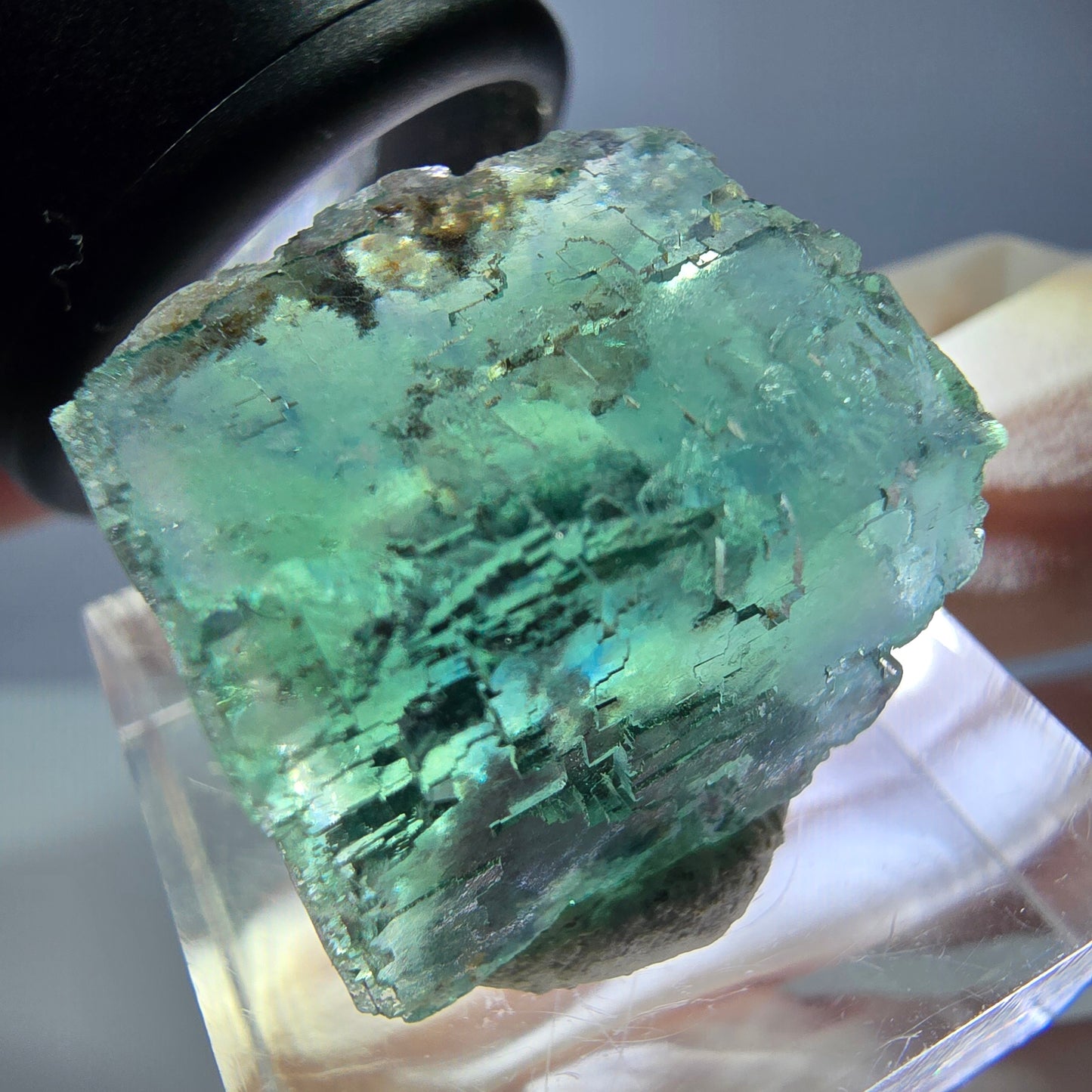 Klarer Phantom Fluorit Würfel parkettiert, grün Okorusu, Namibia 21*18*17mm