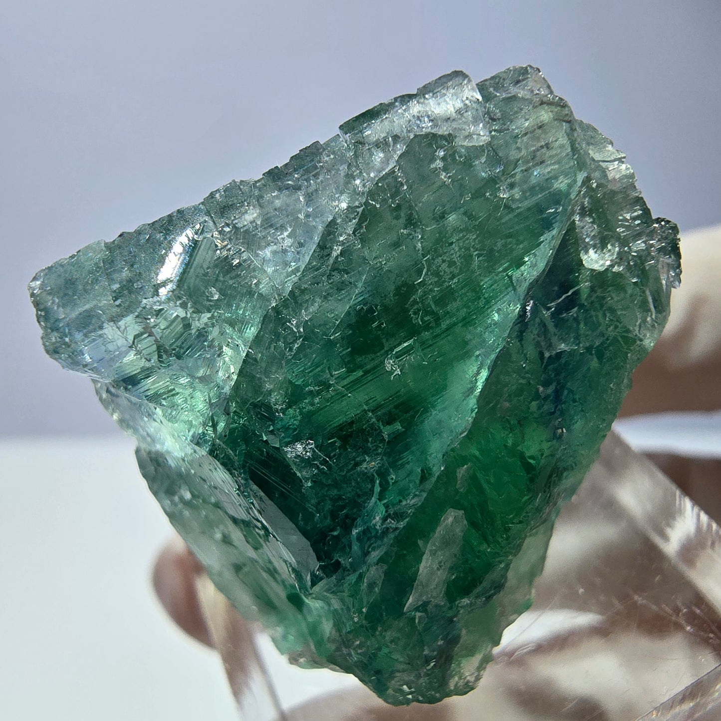 Cube de fluorite fantôme transparente parquetée, vert Okorusu, Namibie 28 x 24 x 20 mm