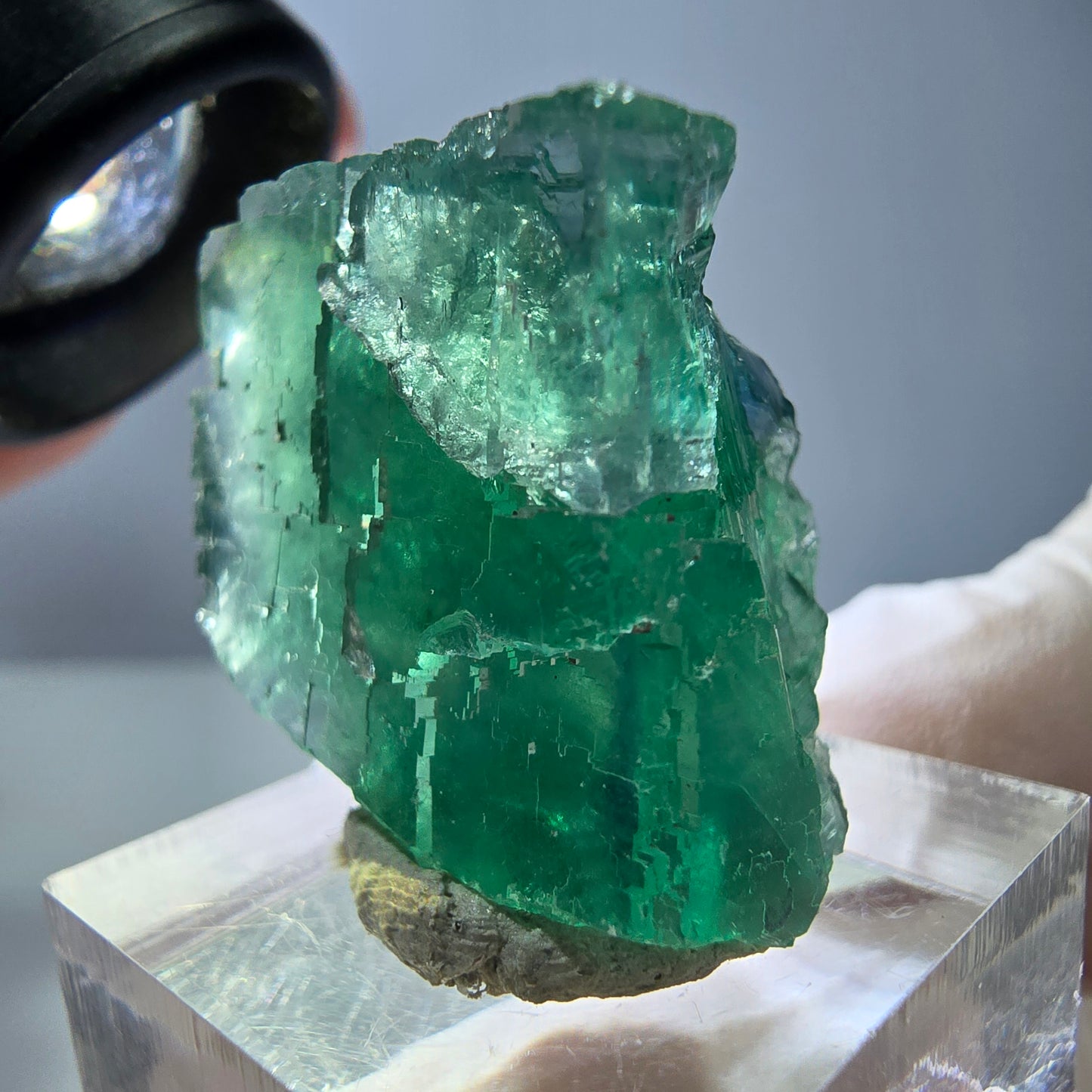 Cube de fluorite fantôme transparente parquetée, vert Okorusu, Namibie 28 x 24 x 20 mm