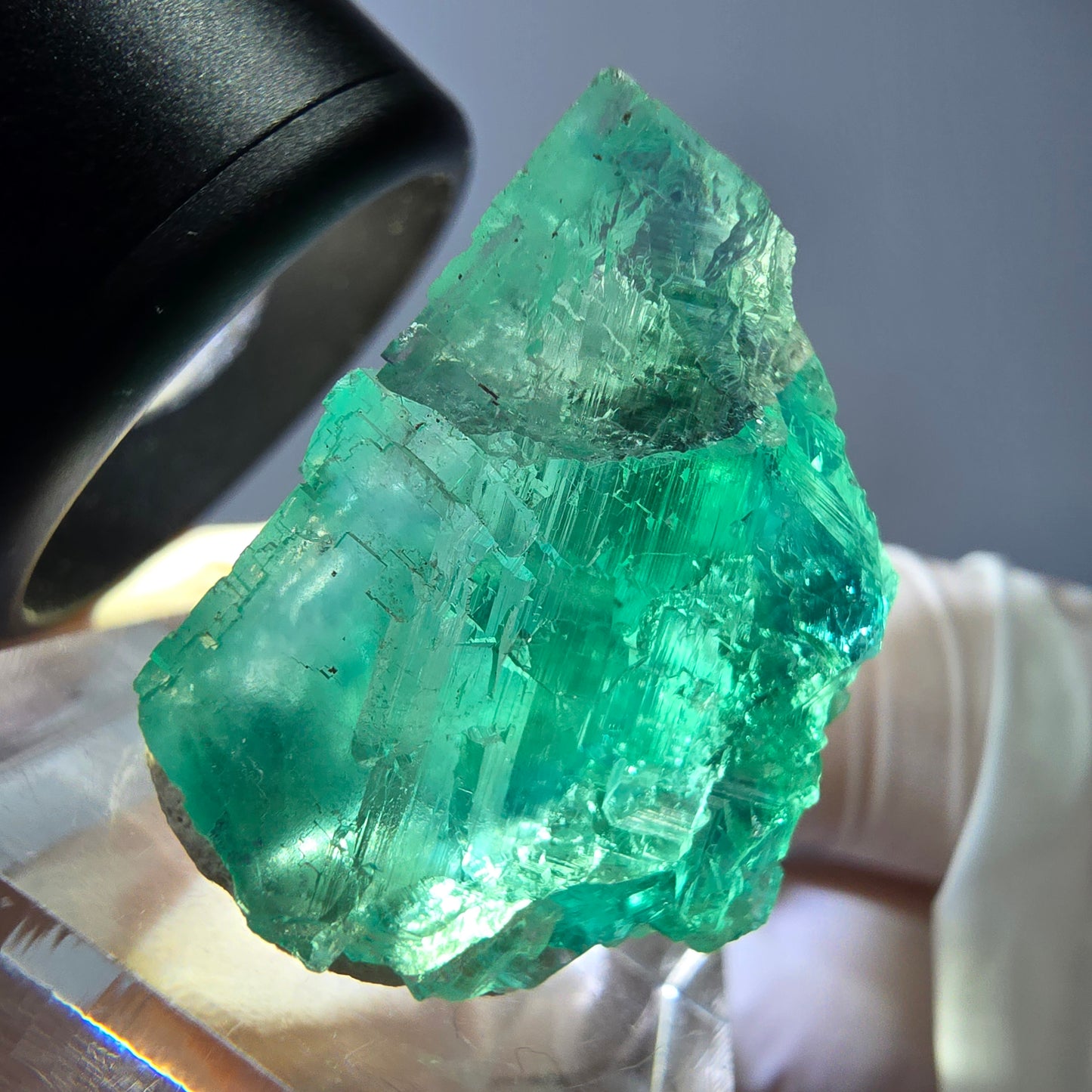 Cube de fluorite fantôme transparente parquetée, vert Okorusu, Namibie 28 x 24 x 20 mm