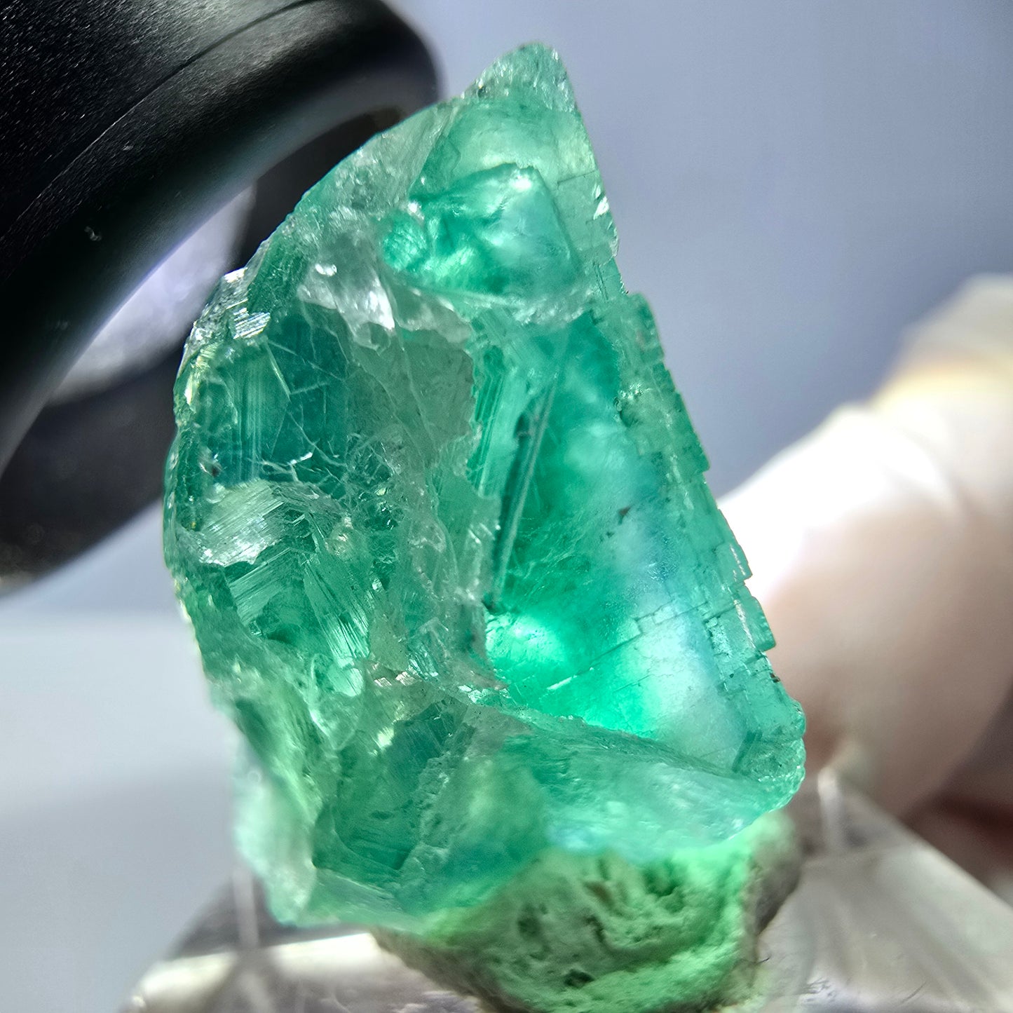 Cube de fluorite fantôme transparente parquetée, vert Okorusu, Namibie 28 x 24 x 20 mm