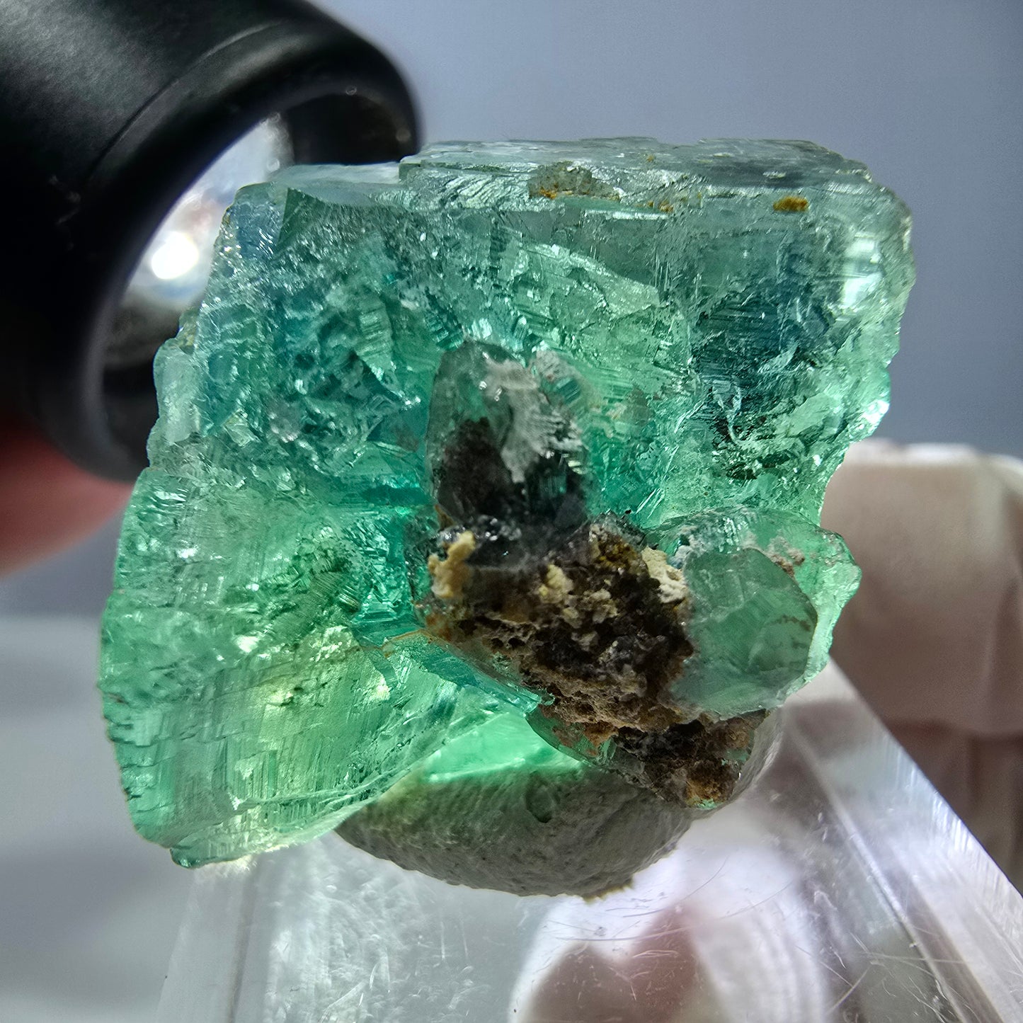 Cube de fluorite fantôme transparente parquetée, vert Okorusu, Namibie 23*23*22mm