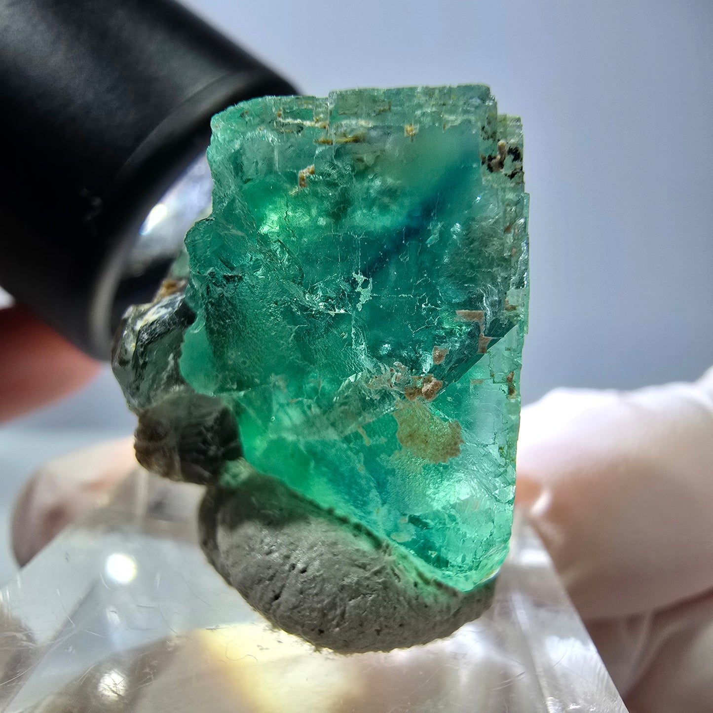 Cube de fluorite fantôme transparente parquetée, vert Okorusu, Namibie 23*23*22mm