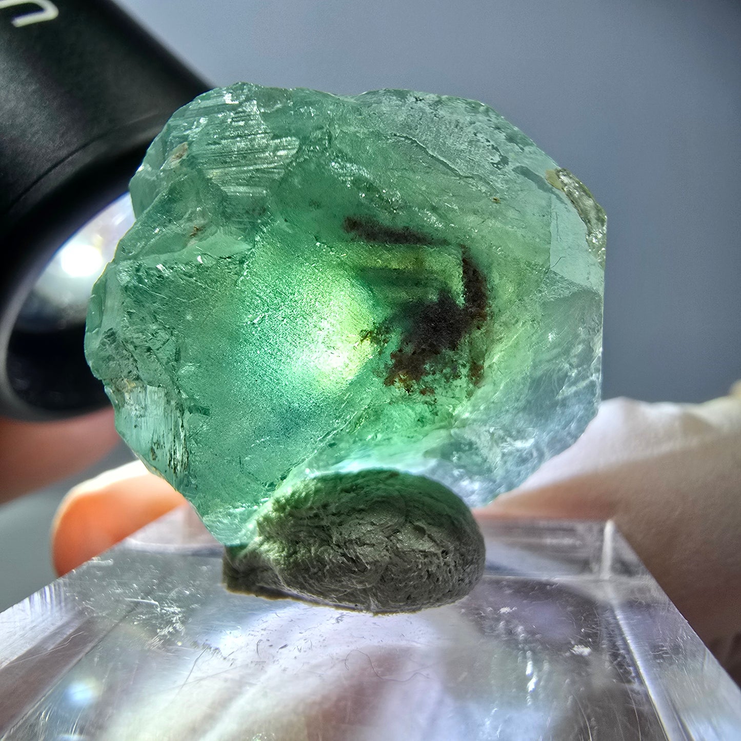 Cube de fluorite fantôme transparente parquetée, vert Okorusu, Namibie 23 x 23 x 17 mm