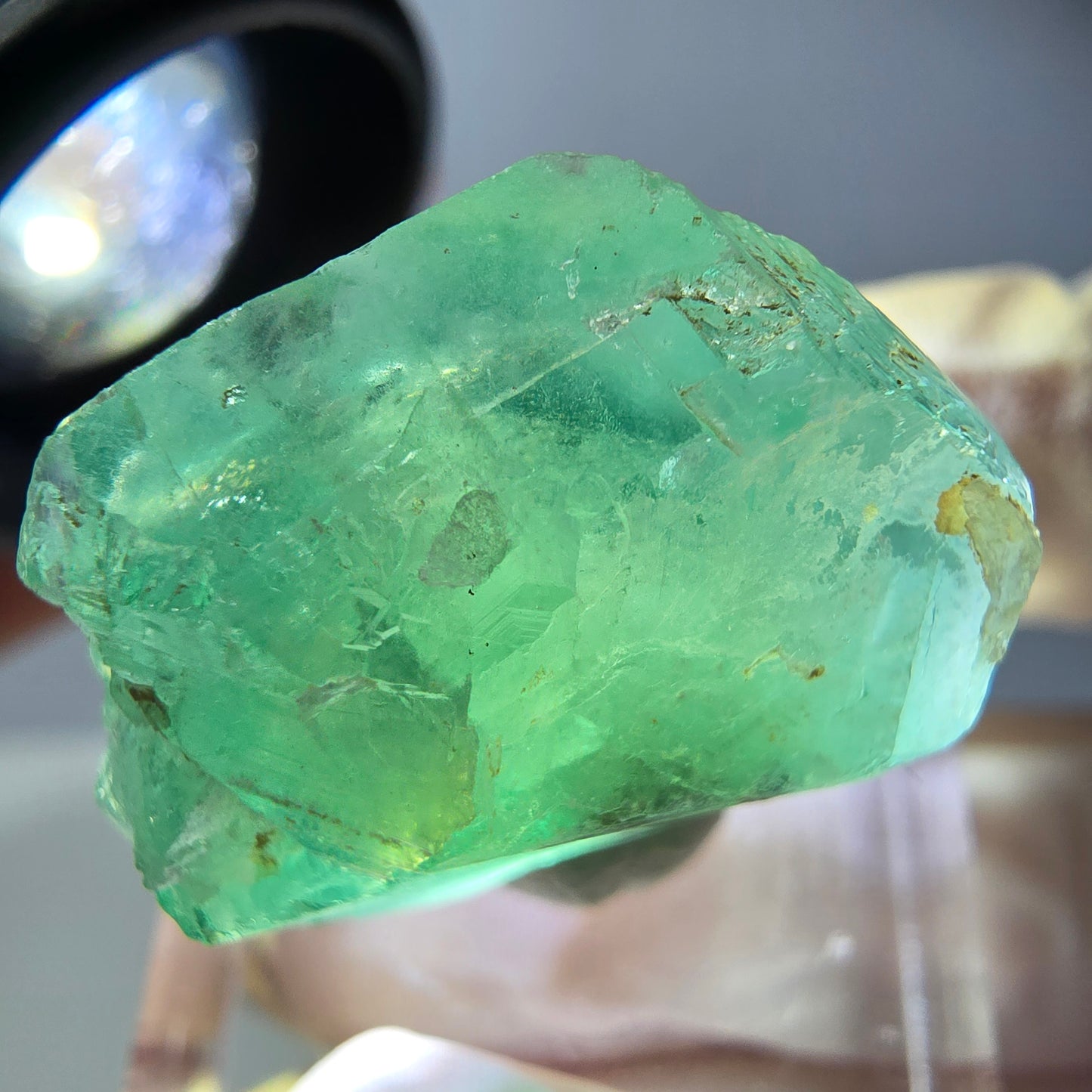 Cube de fluorite fantôme transparente parquetée, vert Okorusu, Namibie 23 x 23 x 17 mm