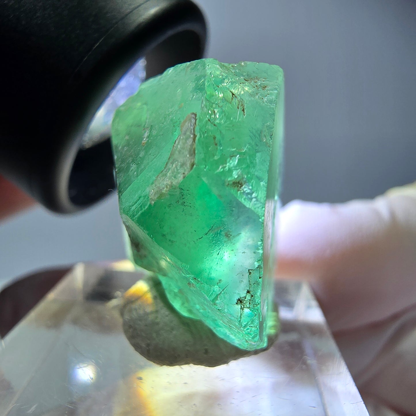 Cube de fluorite fantôme transparente parquetée, vert Okorusu, Namibie 23 x 23 x 17 mm