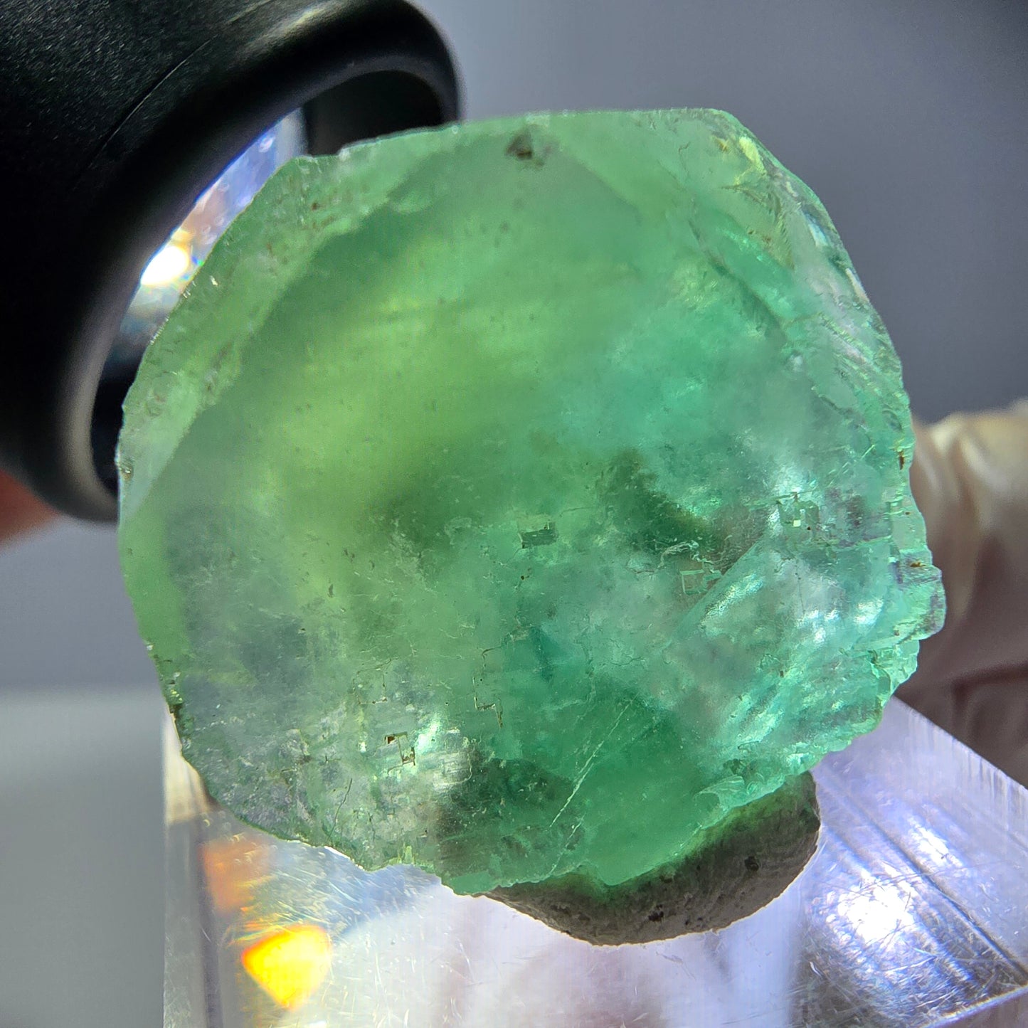 Cube de fluorite fantôme transparente parquetée, vert Okorusu, Namibie 23 x 23 x 17 mm