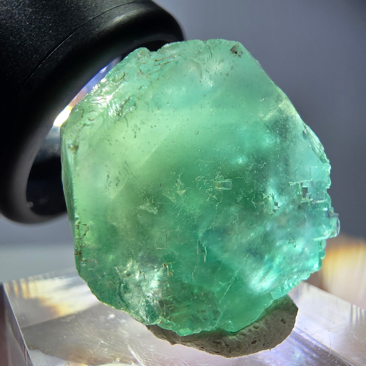 Cube de fluorite fantôme transparente parquetée, vert Okorusu, Namibie 23 x 23 x 17 mm