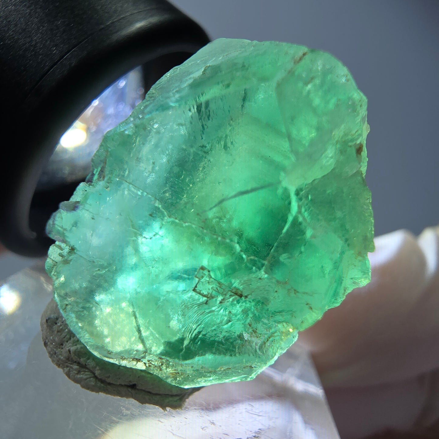 Cube de fluorite fantôme transparente parquetée, vert Okorusu, Namibie 23 x 23 x 17 mm