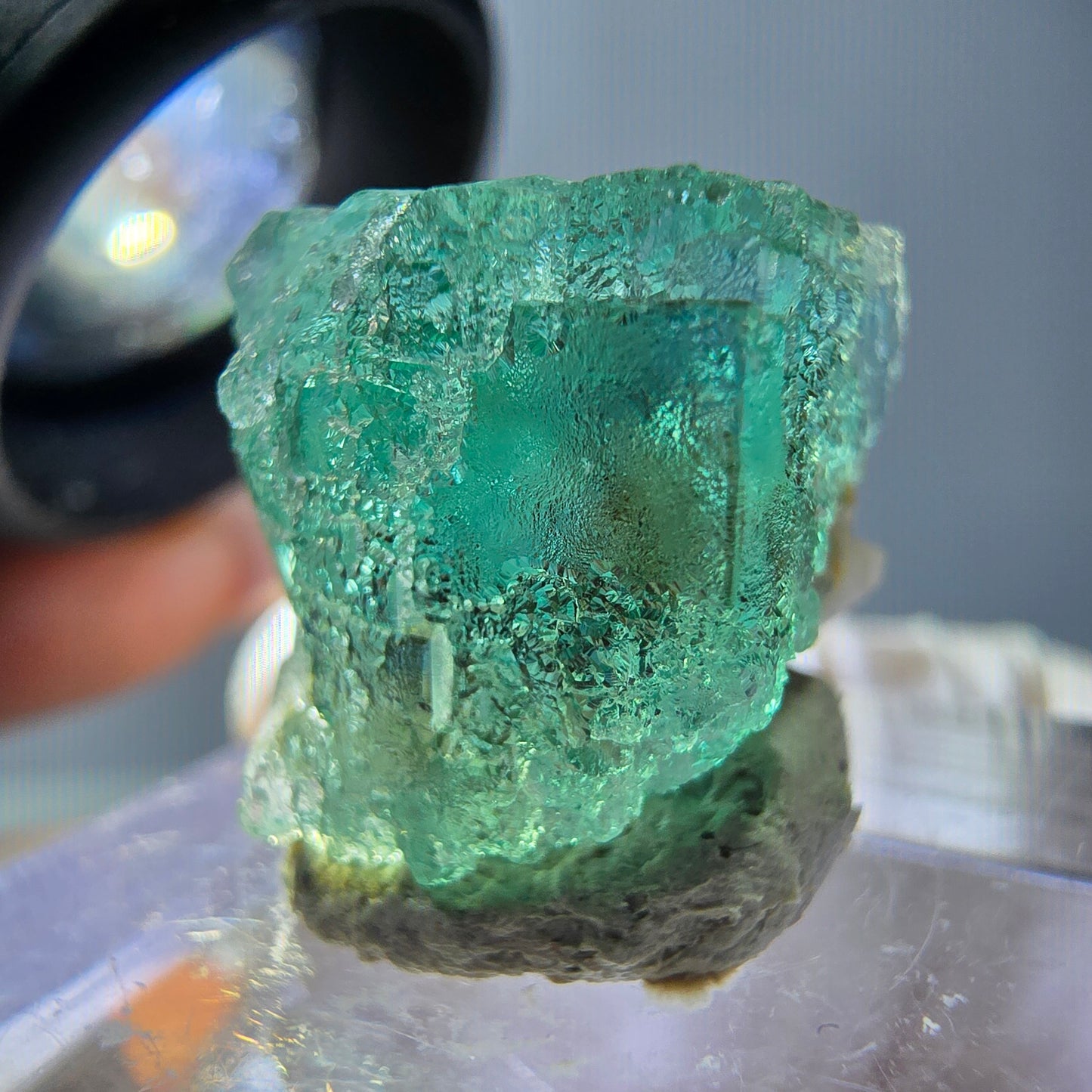 Klarer Phantom Fluorit Würfel parkettiert, grün Okorusu, Namibia 15*14*14mm