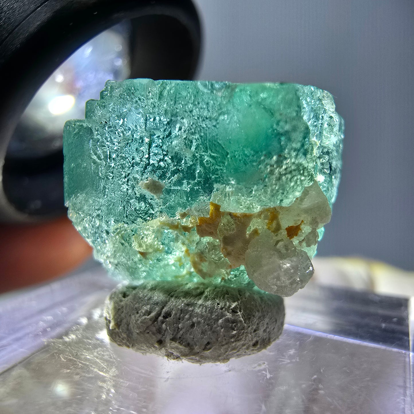Klarer Phantom Fluorit Würfel parkettiert, grün Okorusu, Namibia 15*14*14mm