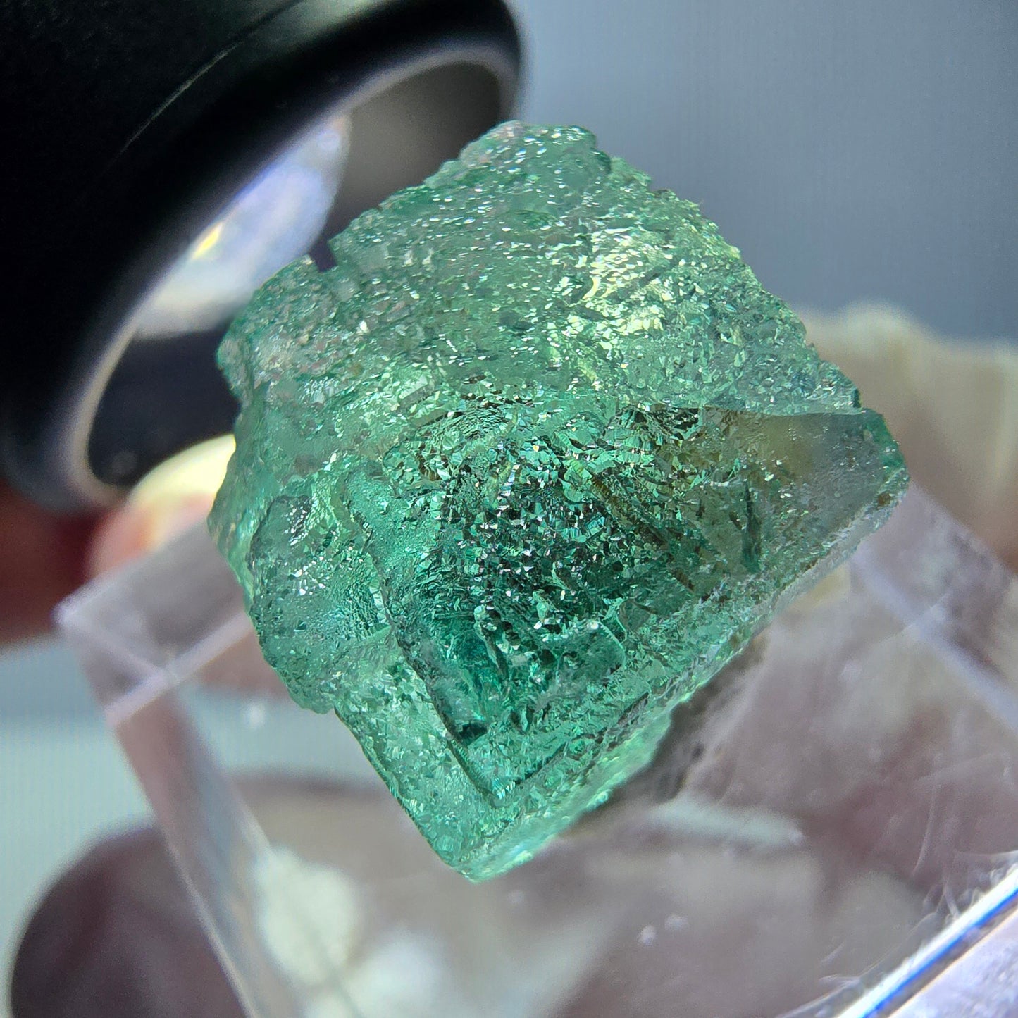 Klarer Phantom Fluorit Würfel parkettiert, grün Okorusu, Namibia 15*14*14mm
