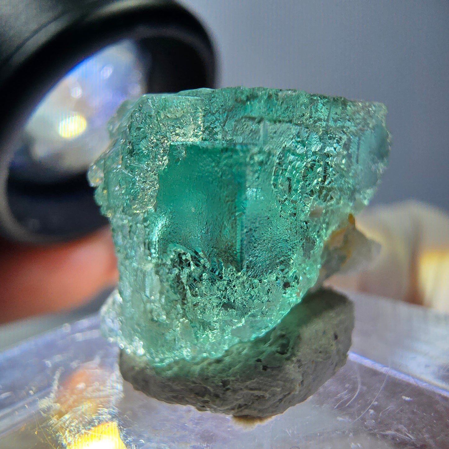 Klarer Phantom Fluorit Würfel parkettiert, grün Okorusu, Namibia 15*14*14mm