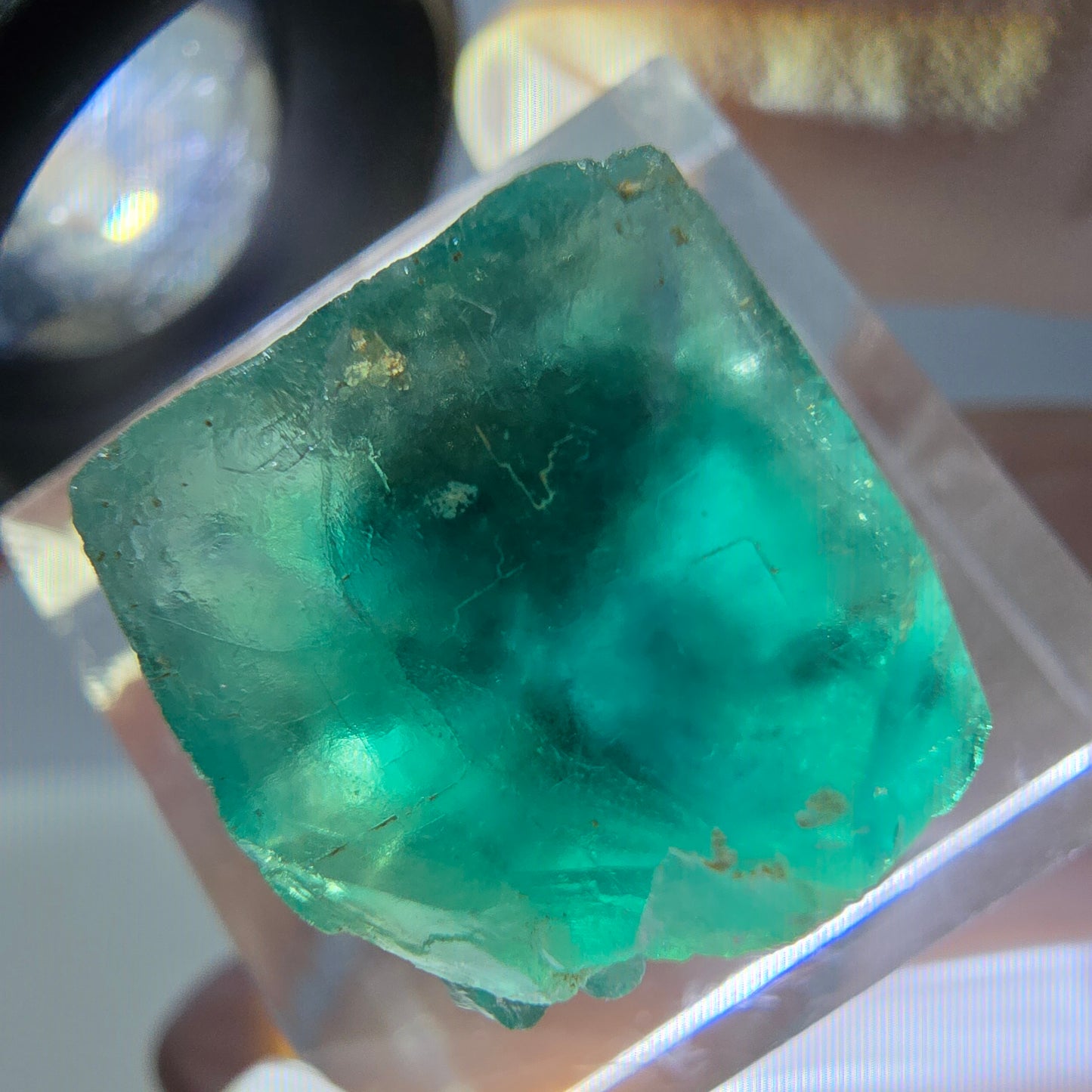 Klarer Phantom Fluorit Würfel parkettiert, grün Okorusu, Namibia 15*14*13mm