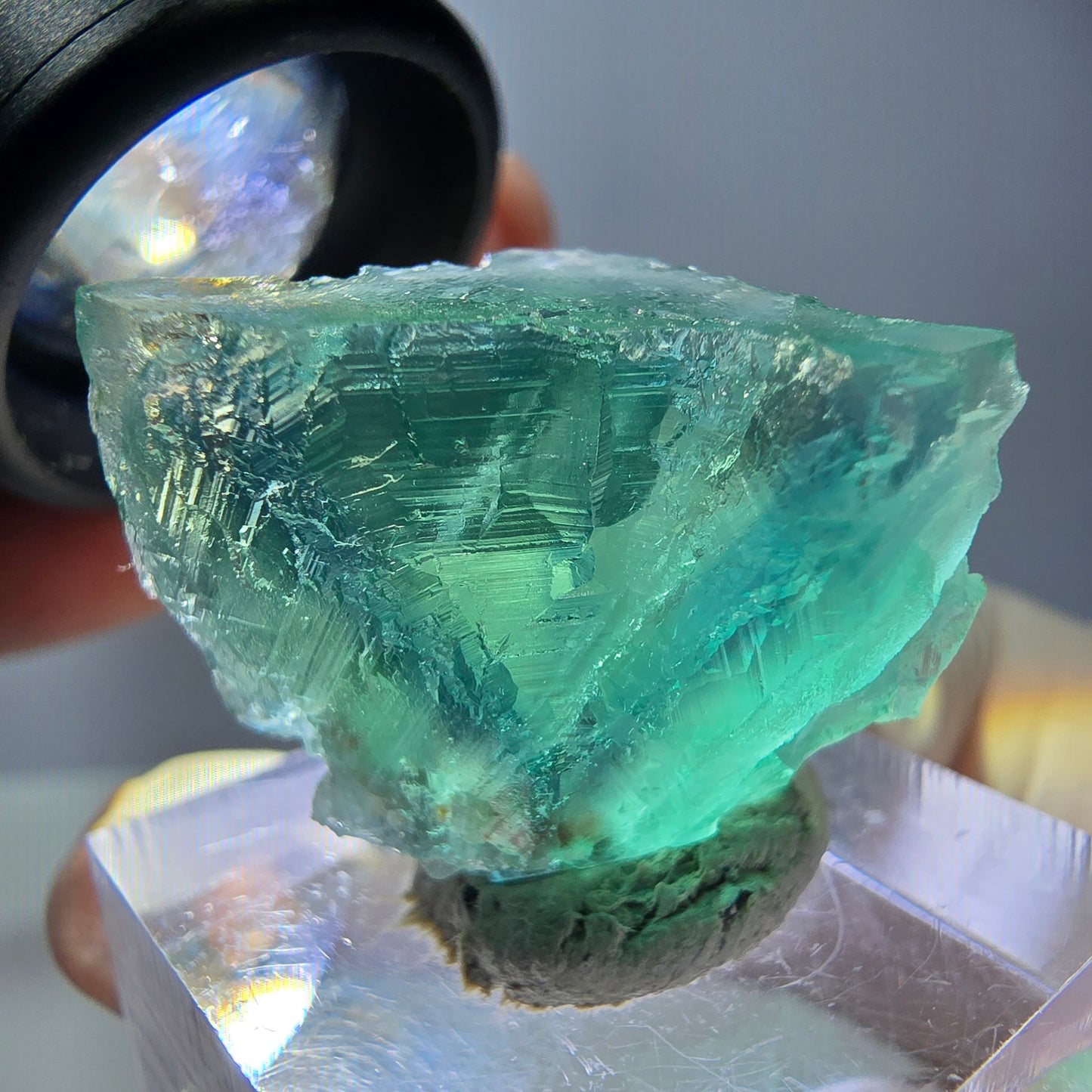 Cube de fluorite fantôme transparente parquetée, vert Okorusu, Namibie 21 x 21 x 19 mm