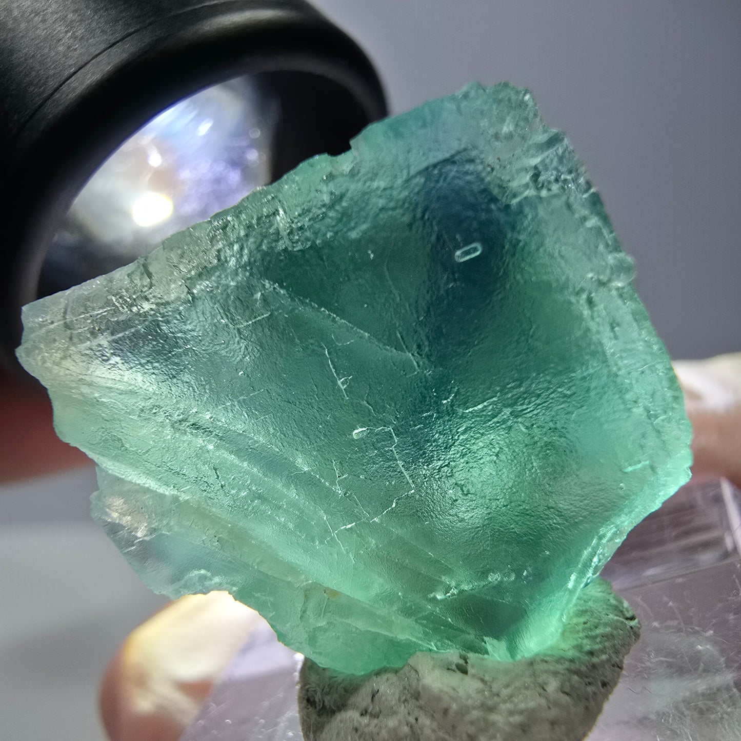Cube de fluorite fantôme transparente parquetée, vert Okorusu, Namibie 21 x 21 x 19 mm