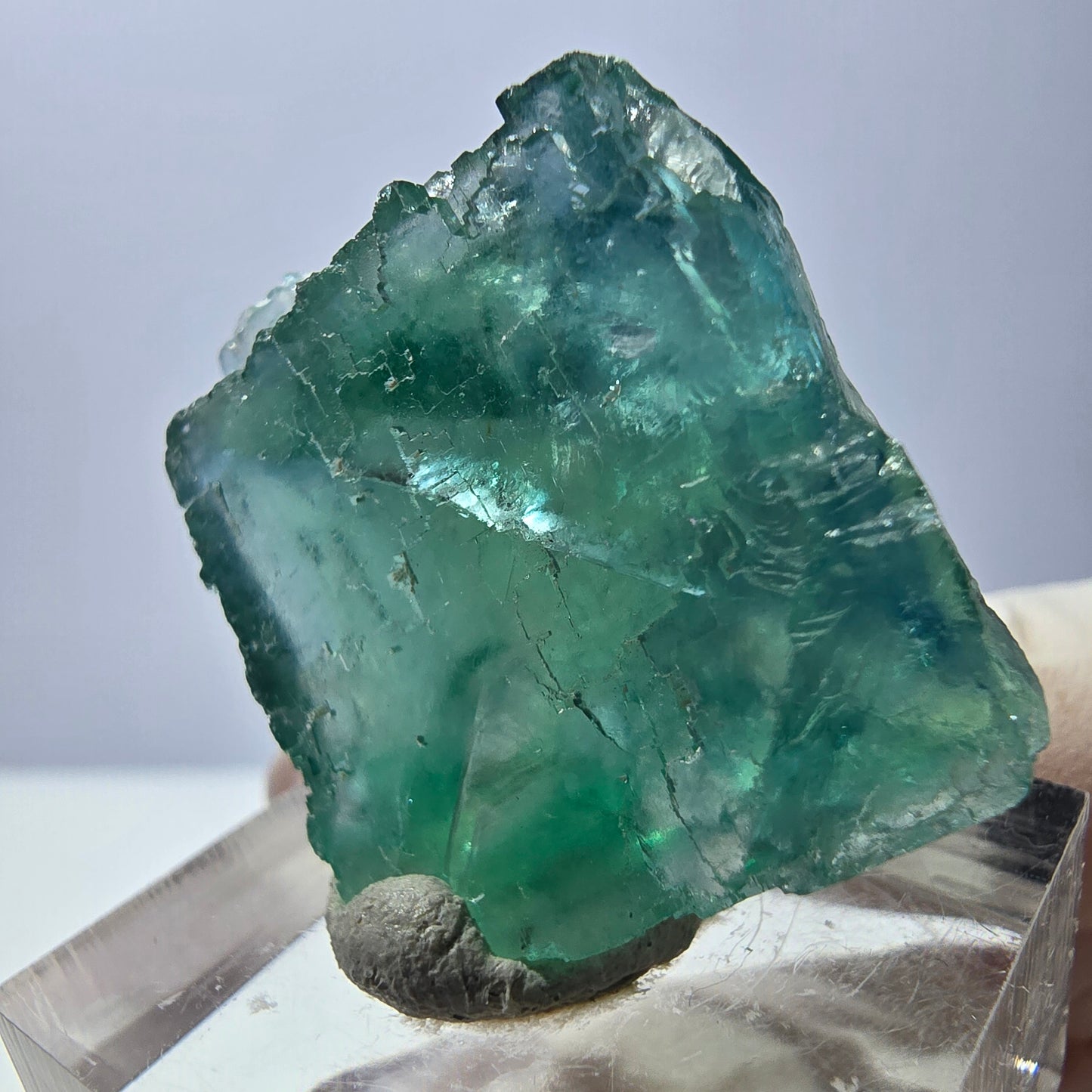Cube de fluorite fantôme transparente parquetée, vert Okorusu, Namibie 28 x 25 x 14 mm