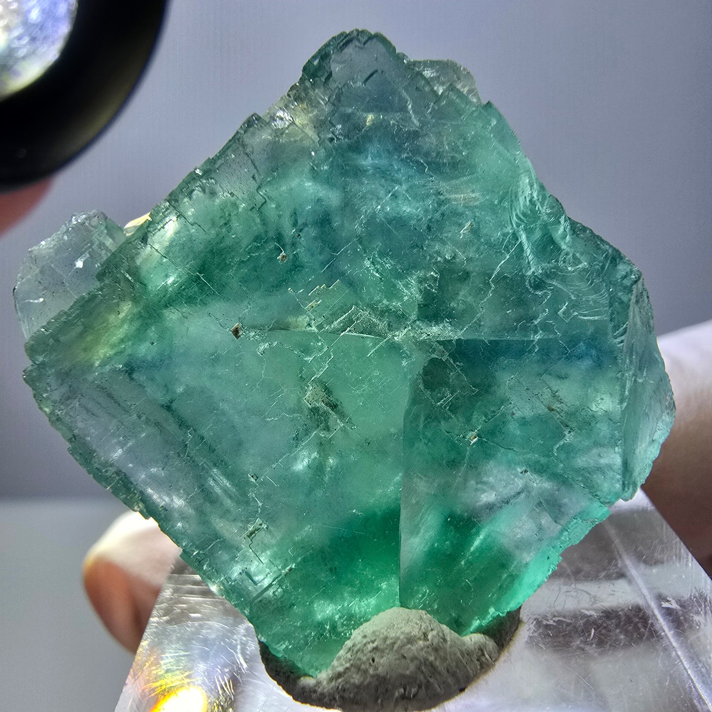 Cube de fluorite fantôme transparente parquetée, vert Okorusu, Namibie 28 x 25 x 14 mm