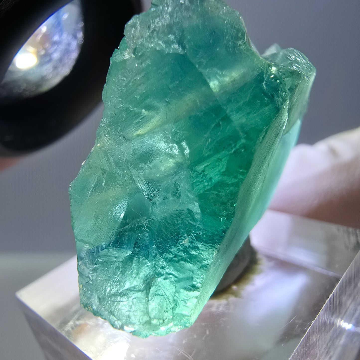 Cube de fluorite fantôme transparente parquetée, vert Okorusu, Namibie 28 x 25 x 14 mm