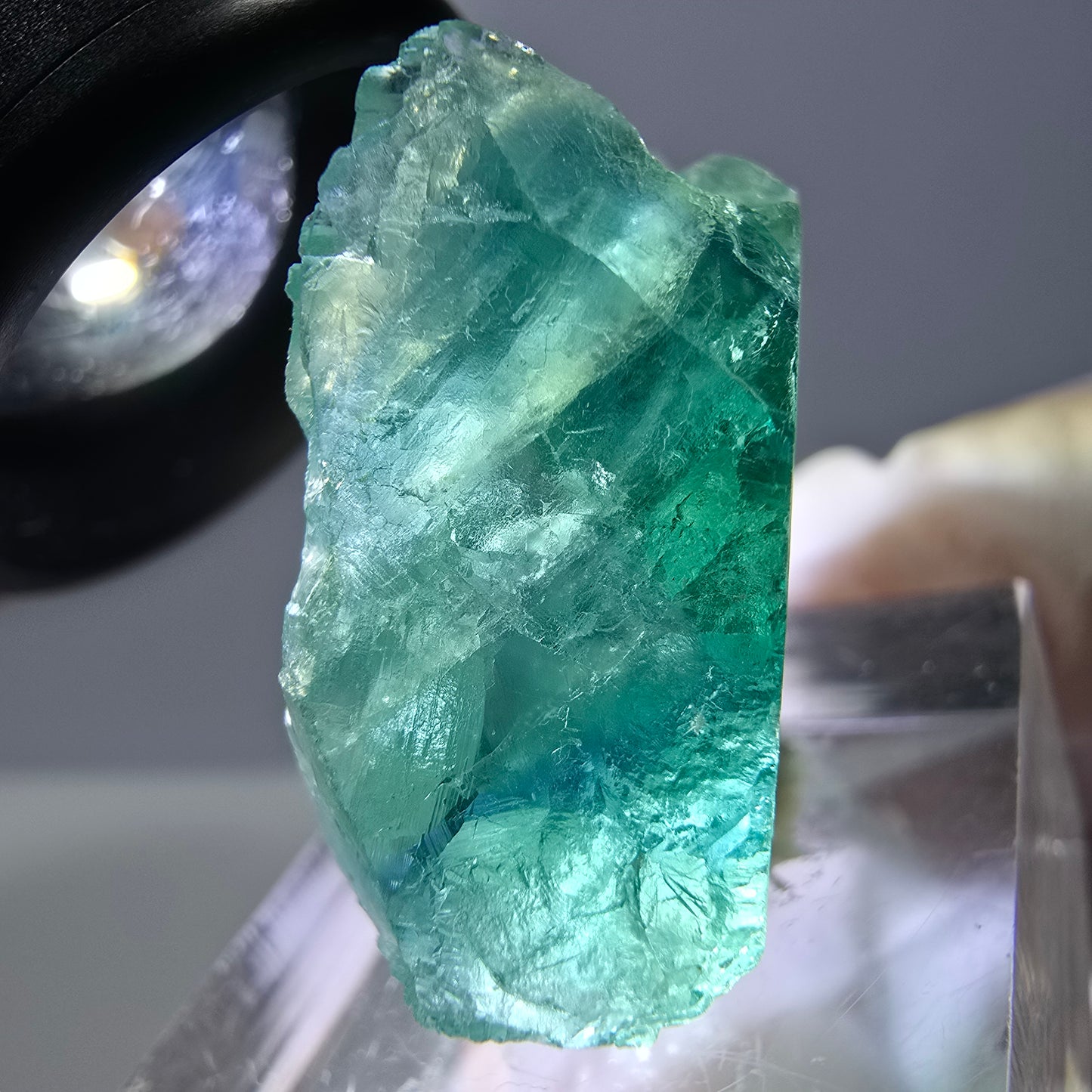 Cube de fluorite fantôme transparente parquetée, vert Okorusu, Namibie 28 x 25 x 14 mm