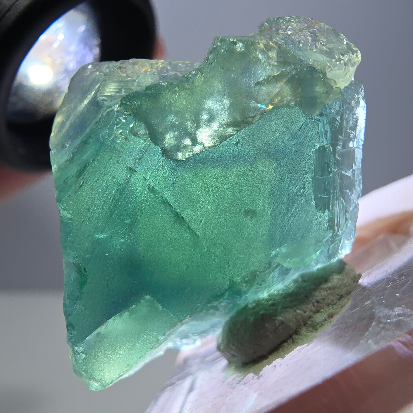 Cube de fluorite fantôme transparente parquetée, vert Okorusu, Namibie 28 x 25 x 14 mm