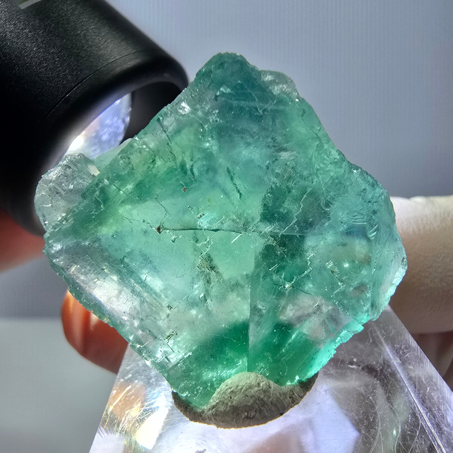 Cube de fluorite fantôme transparente parquetée, vert Okorusu, Namibie 28 x 25 x 14 mm