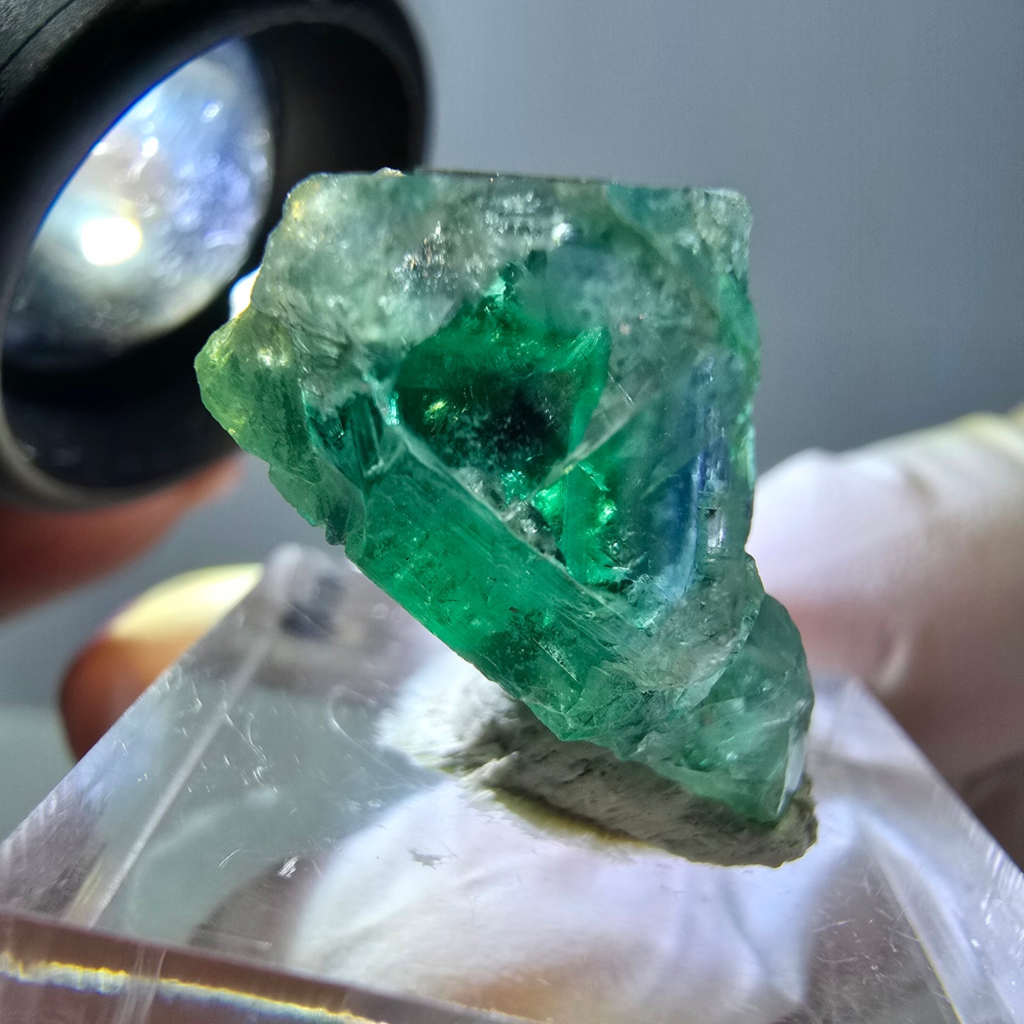 Klarer Phantom Fluorit Würfel parkettiert, grün Okorusu, Namibia 20*17*17mm