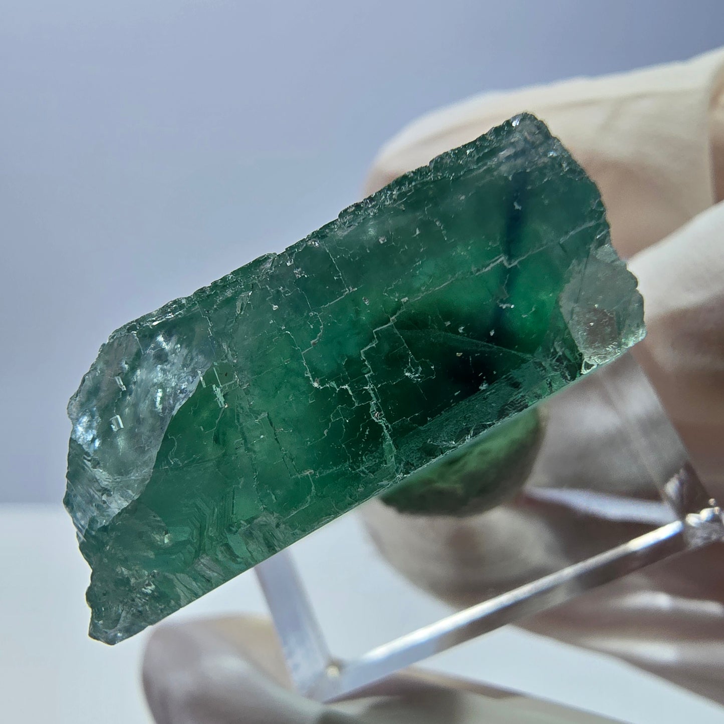 Cube de fluorite fantôme transparente parquetée, vert Okorusu, Namibie 28 x 21 x 10 mm