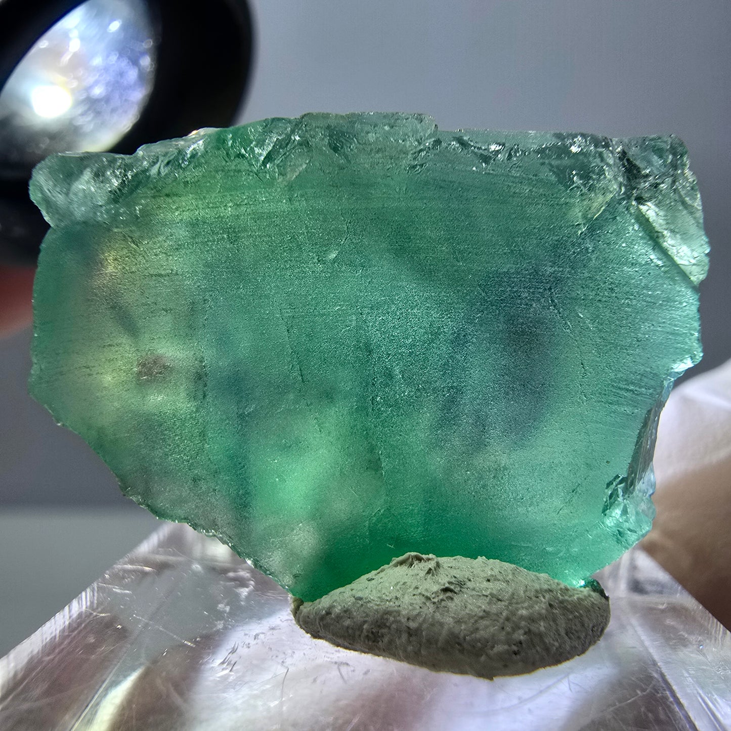 Cube de fluorite fantôme transparente parquetée, vert Okorusu, Namibie 28 x 21 x 10 mm