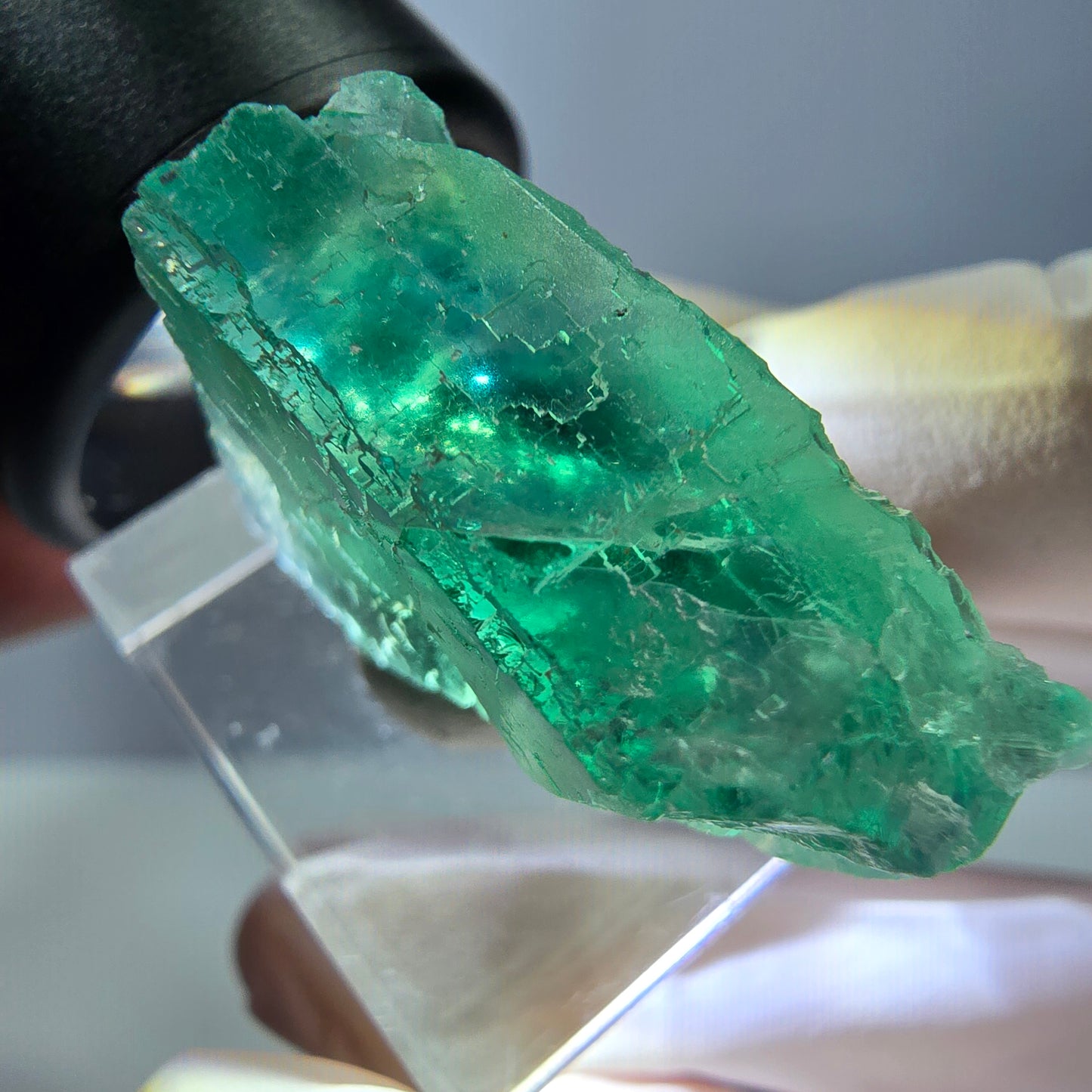 Cube de fluorite fantôme transparente parquetée, vert Okorusu, Namibie 28 x 21 x 10 mm