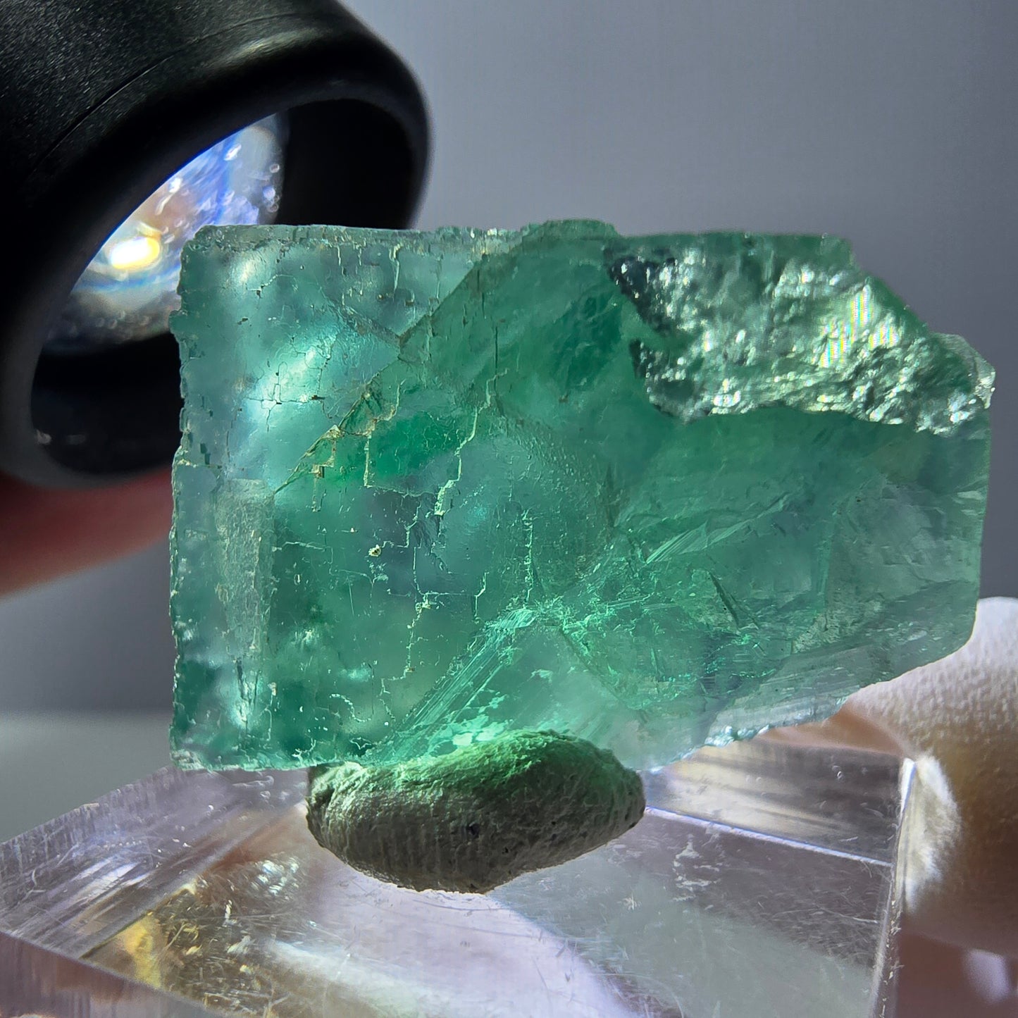 Cube de fluorite fantôme transparente parquetée, vert Okorusu, Namibie 28 x 21 x 10 mm