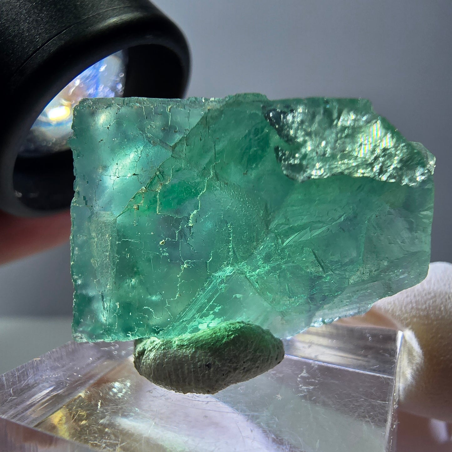 Cube de fluorite fantôme transparente parquetée, vert Okorusu, Namibie 28 x 21 x 10 mm