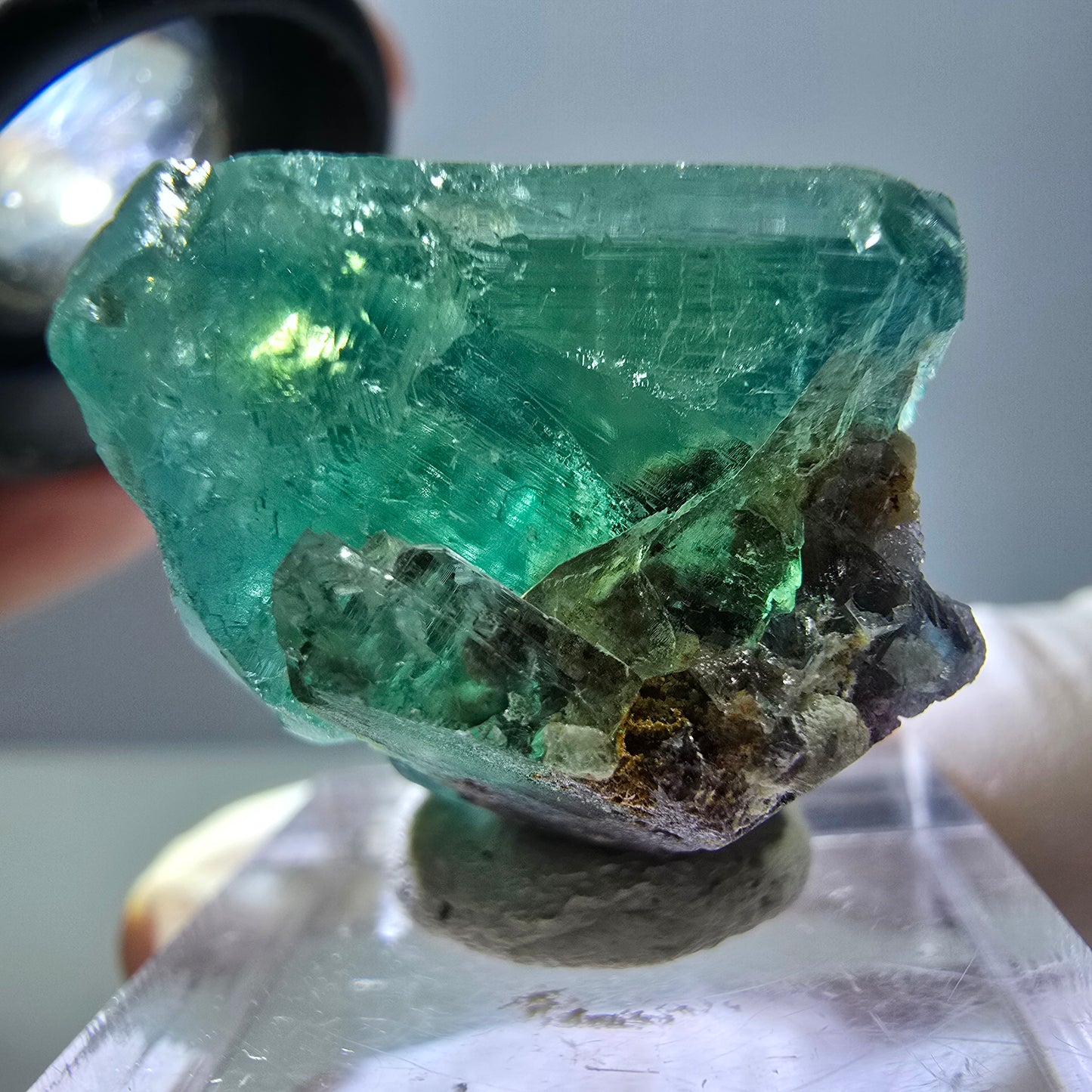Cube de fluorite fantôme transparente parquetée, vert Okorusu, Namibie 23 x 21 x 19 mm