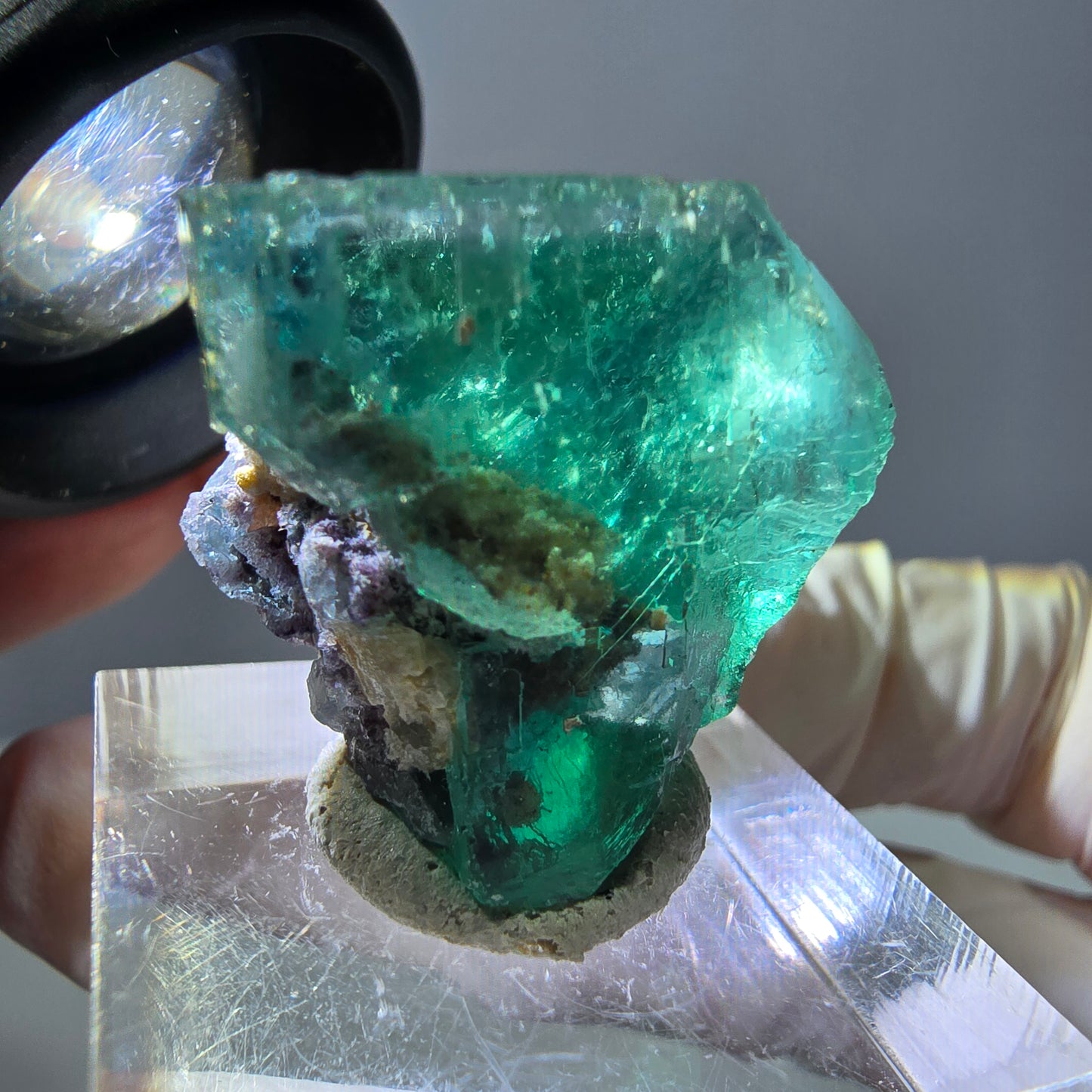 Cube de fluorite fantôme transparente parquetée, vert Okorusu, Namibie 23 x 21 x 19 mm