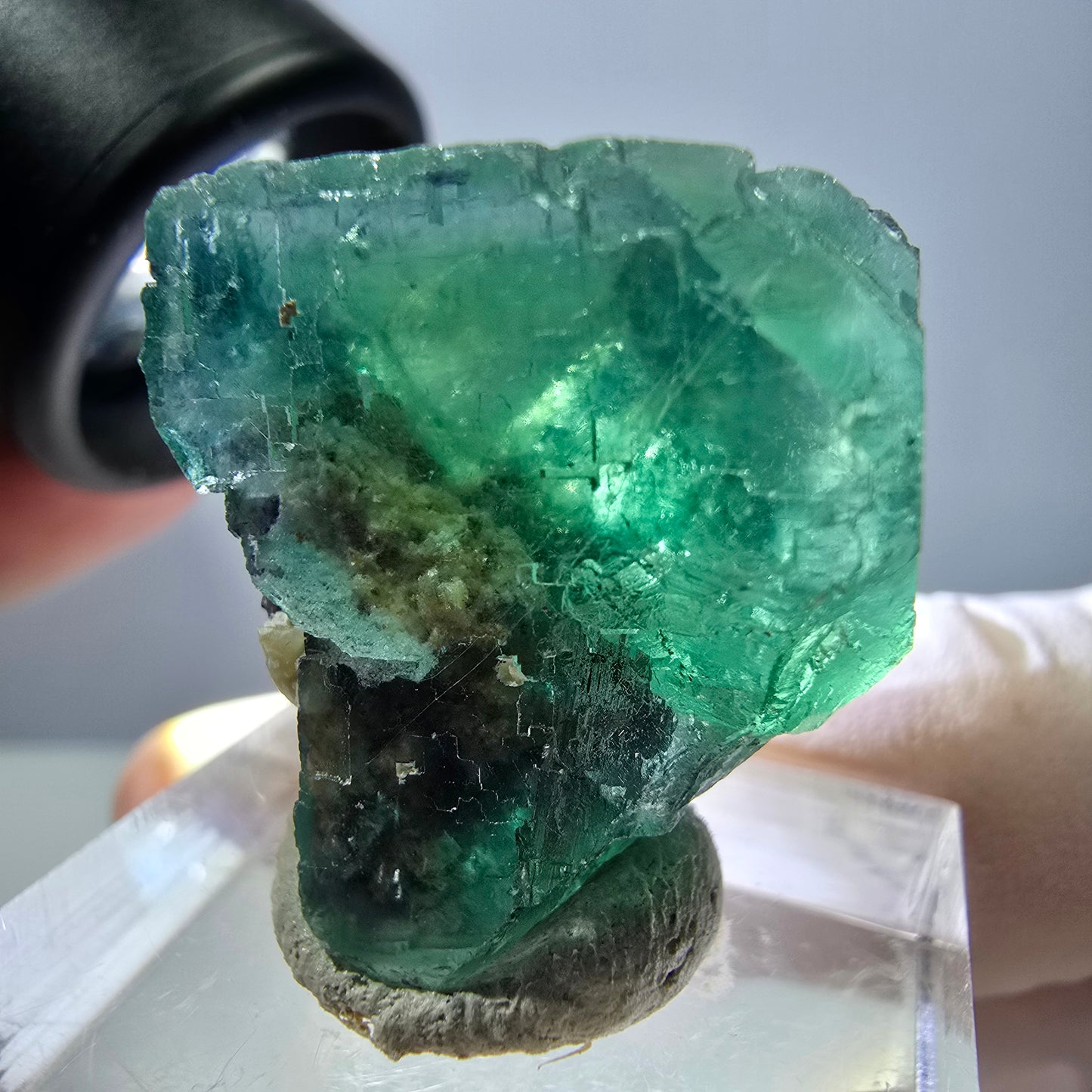 Cube de fluorite fantôme transparente parquetée, vert Okorusu, Namibie 23 x 21 x 19 mm