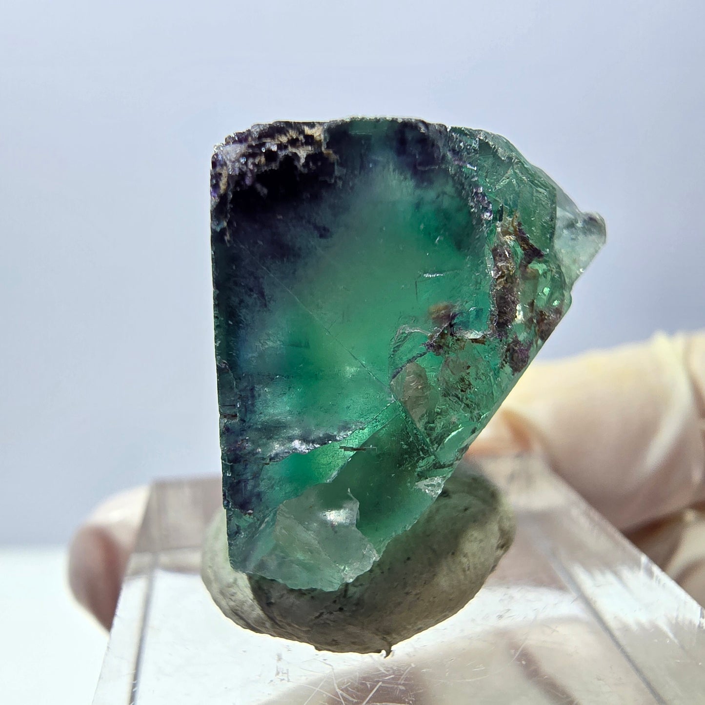 Cube de fluorite fantôme parqueté, zonal, vert violet Okorusu, Namibie 27*22*18mm