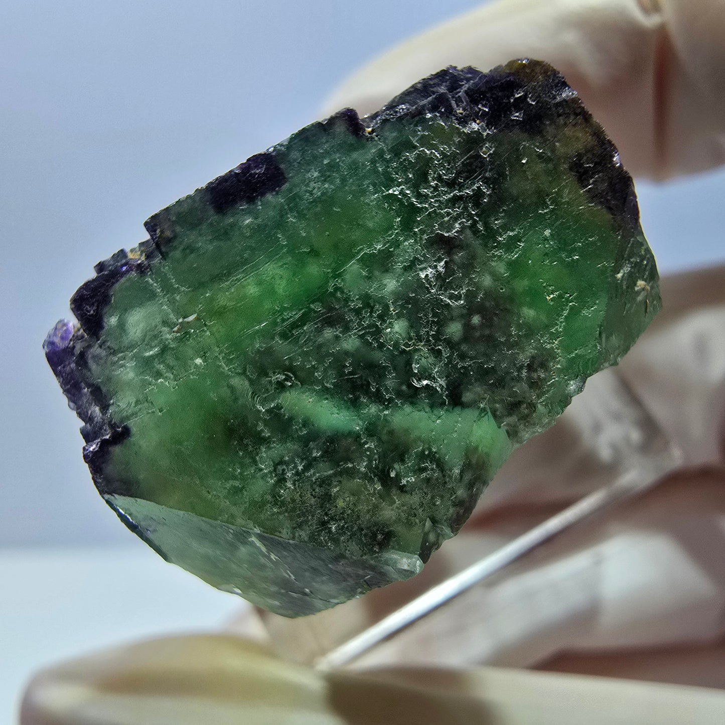 Cube de fluorite fantôme parqueté, zonal, vert violet Okorusu, Namibie 24*22*17mm