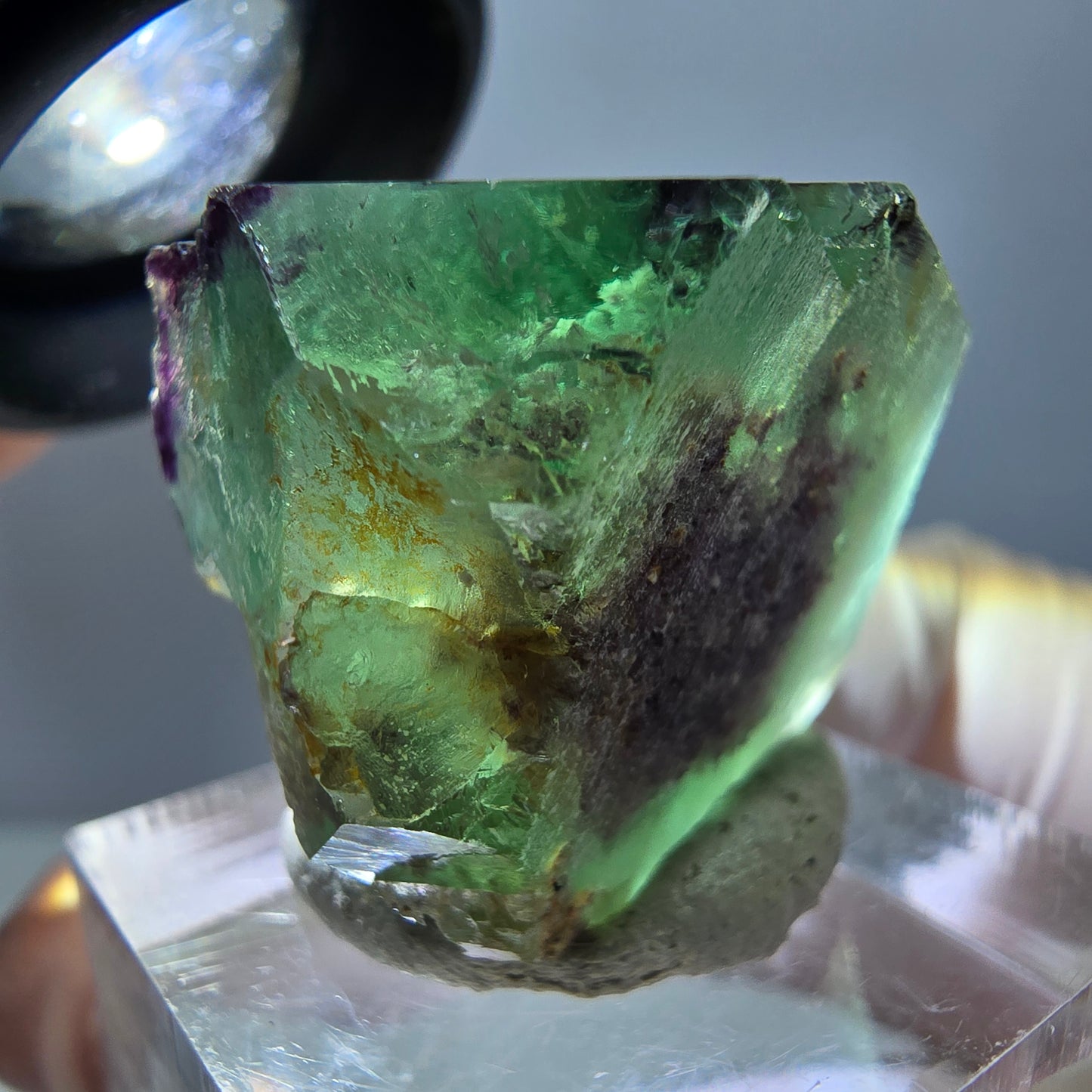 Cube de fluorite fantôme parqueté, zonal, vert violet Okorusu, Namibie 24*22*17mm
