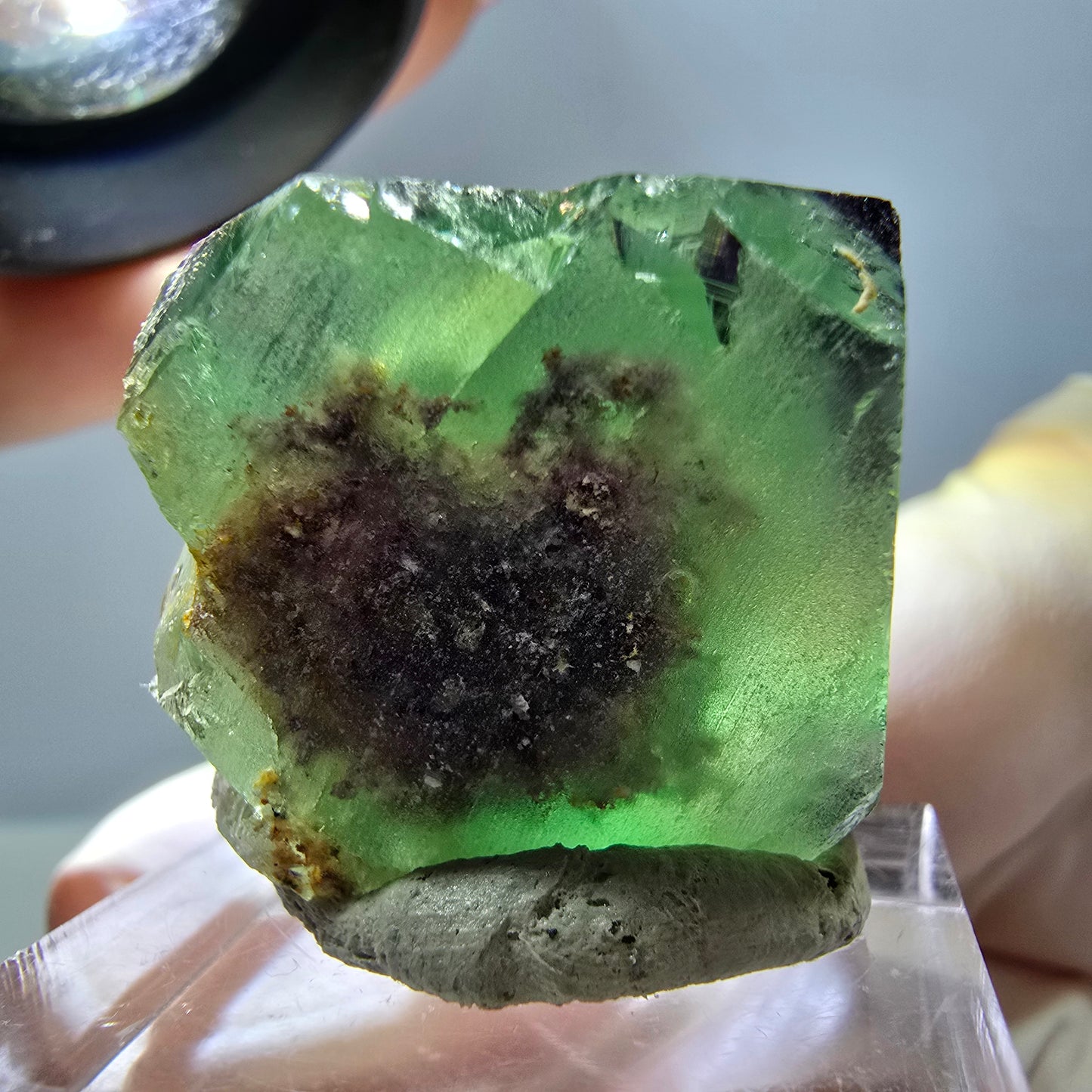 Cube de fluorite fantôme parqueté, zonal, vert violet Okorusu, Namibie 24*22*17mm