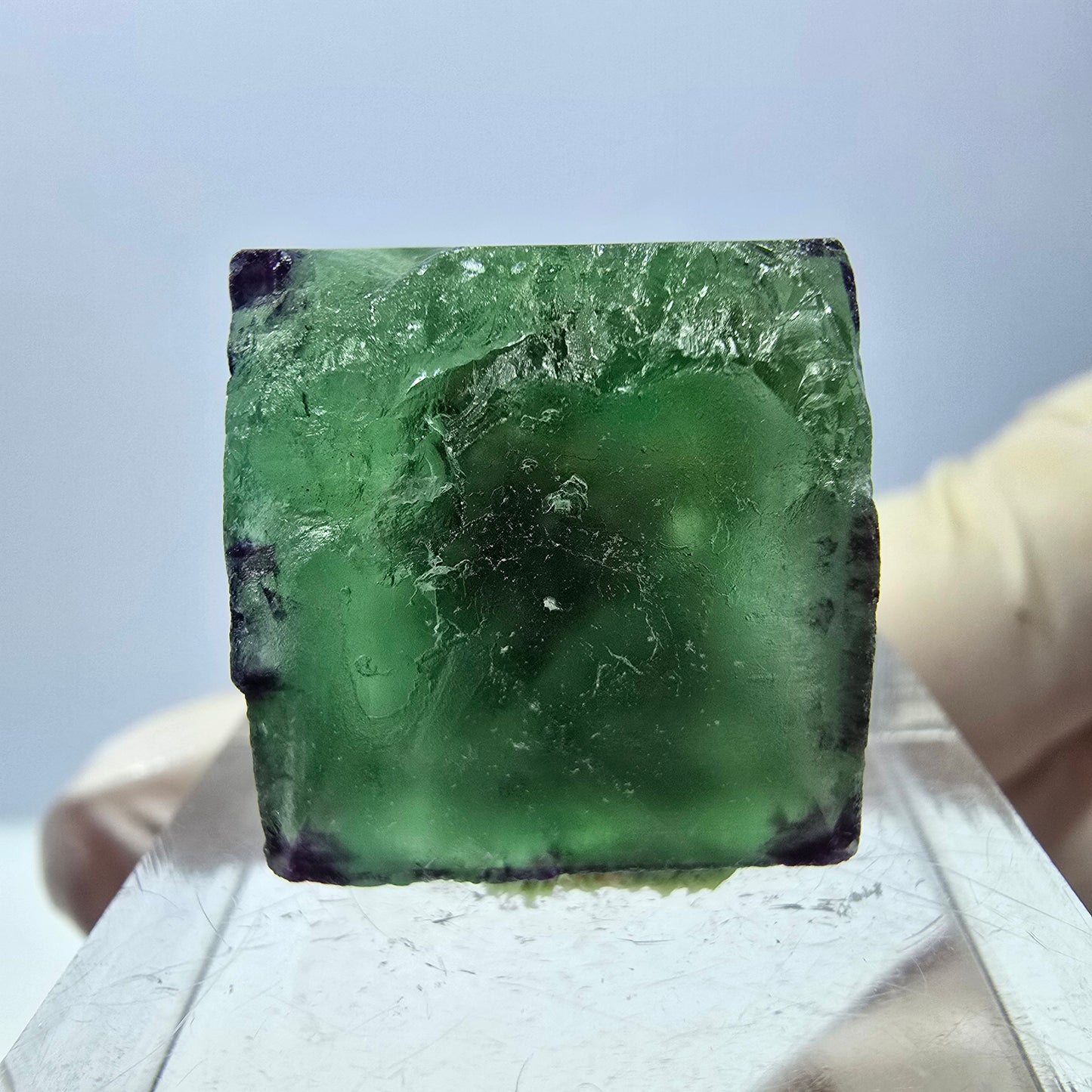 Cube de fluorite fantôme parqueté, zonal, vert violet Okorusu, Namibie 18*17*15mm